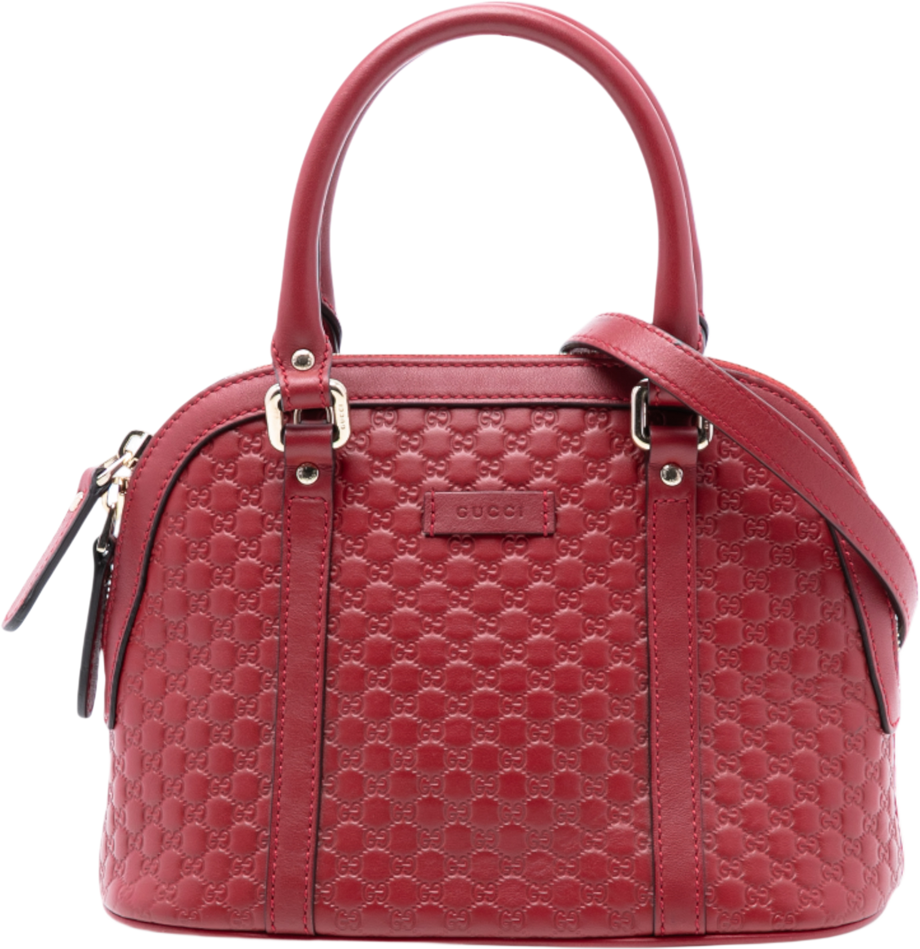 Gucci Mini Microguccissima Dome Satchel, från Luxclusif, i färgen red. Klicka för att öppna bilden i stort format