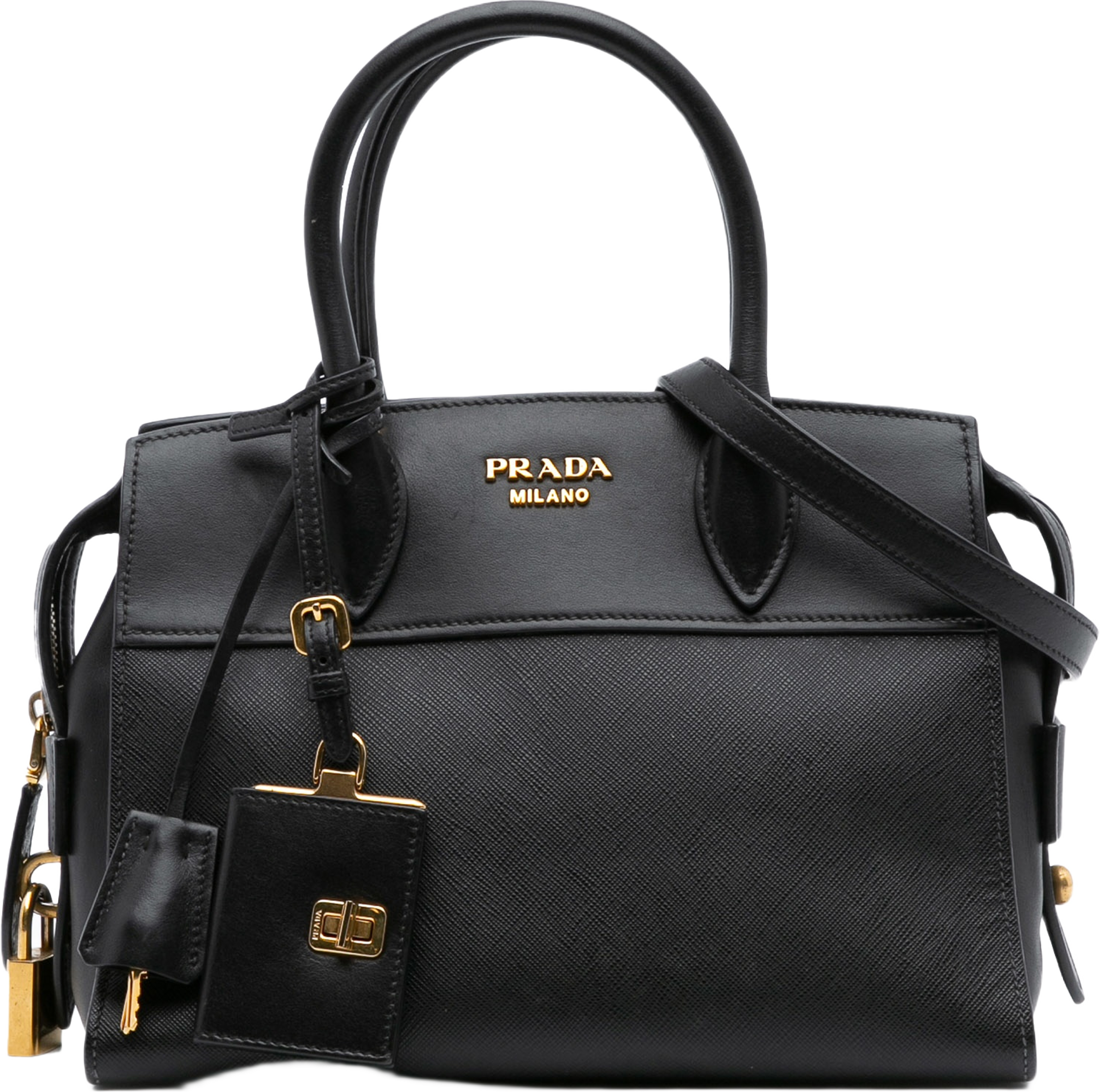 Prada Small Saffiano And City Calf Esplanade Satchel, från Luxclusif, i färgen black.