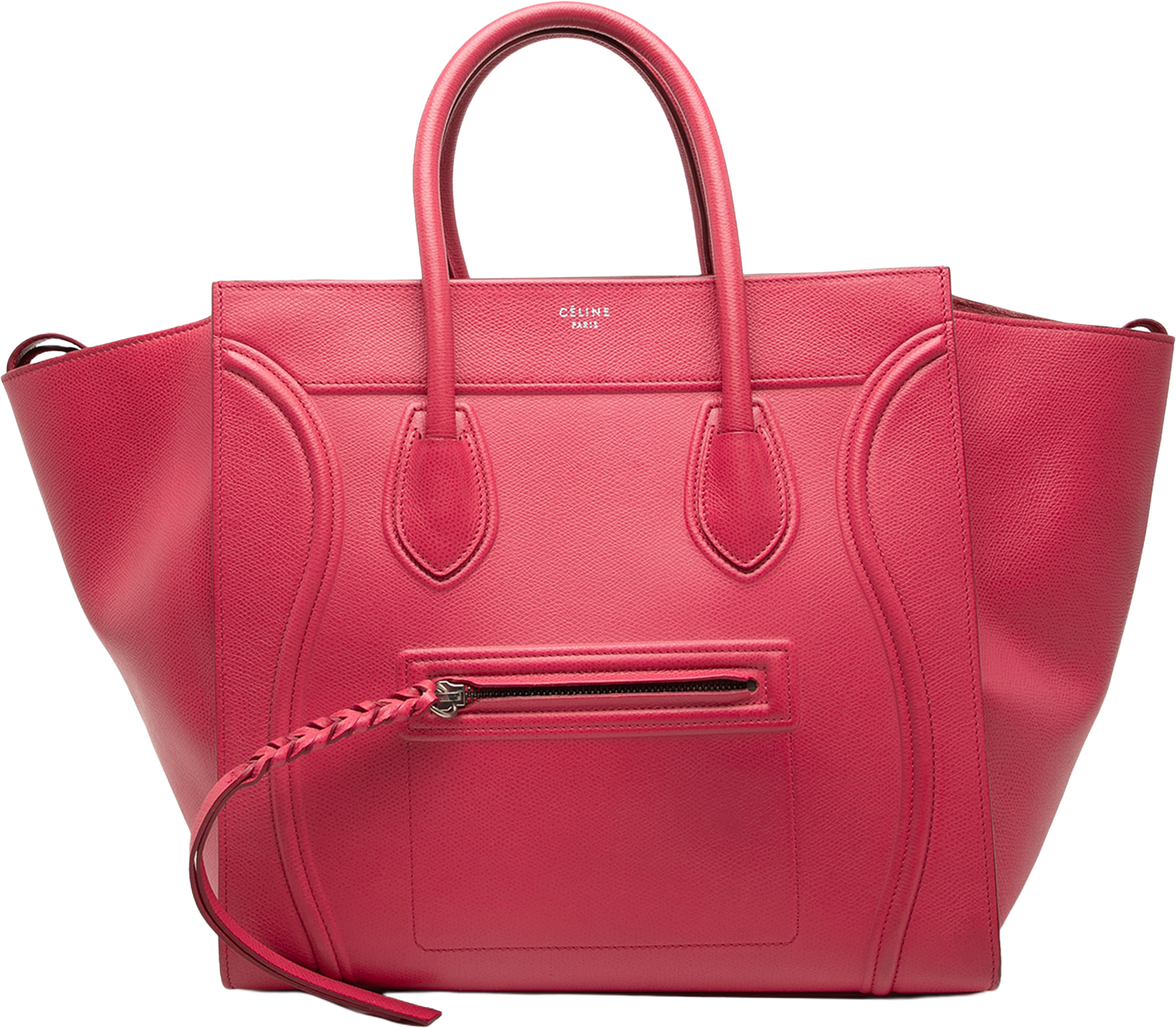 Celine Medium Grained Calfskin Phantom Luggage Tote, från Luxclusif, i färgen dark pink. Klicka för att öppna bilden i stort format