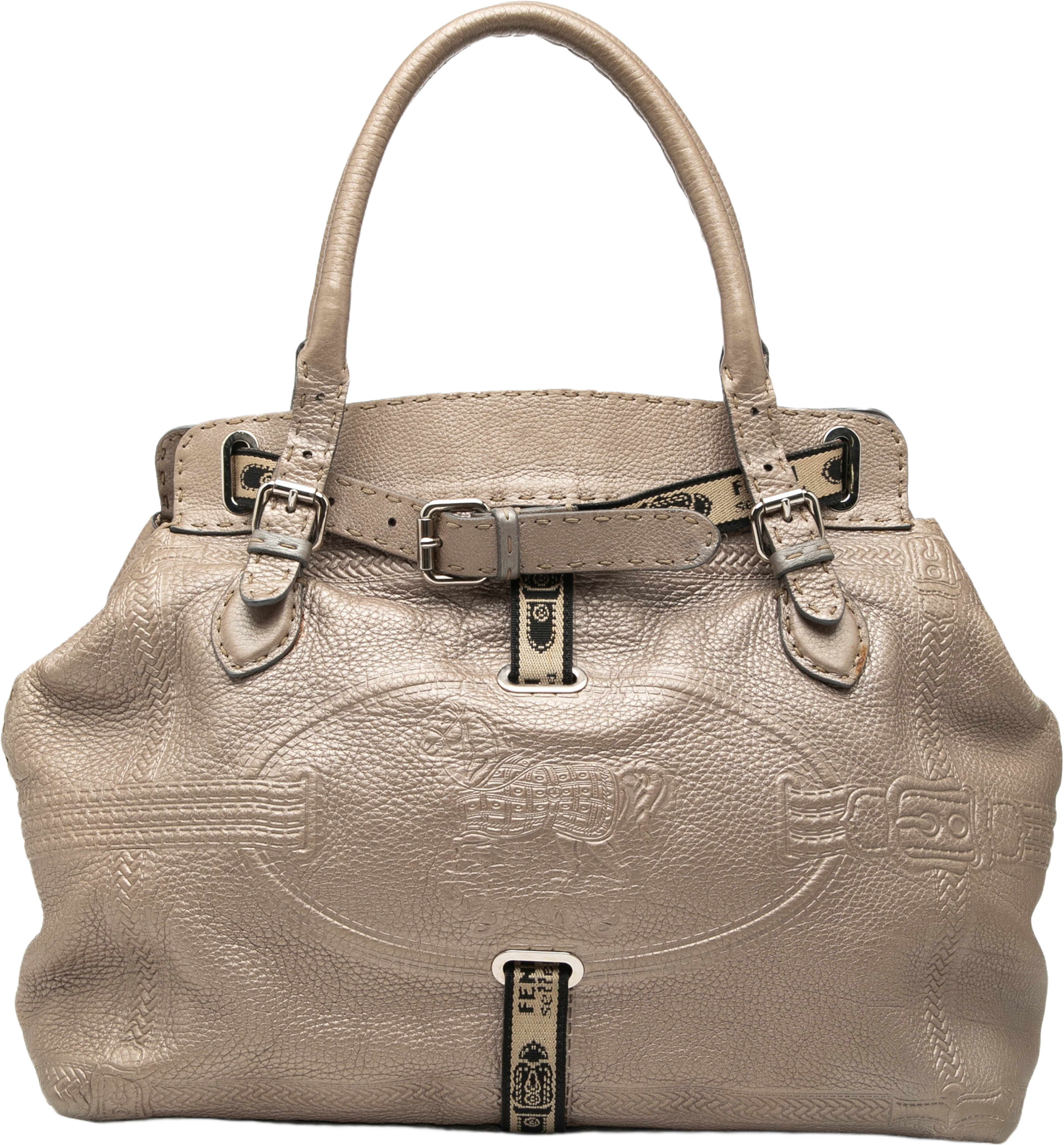 Fendi Large Leather Selleria Villa Borghese Tote, från Luxclusif, i färgen light gold. Klicka för att öppna bilden i stort format