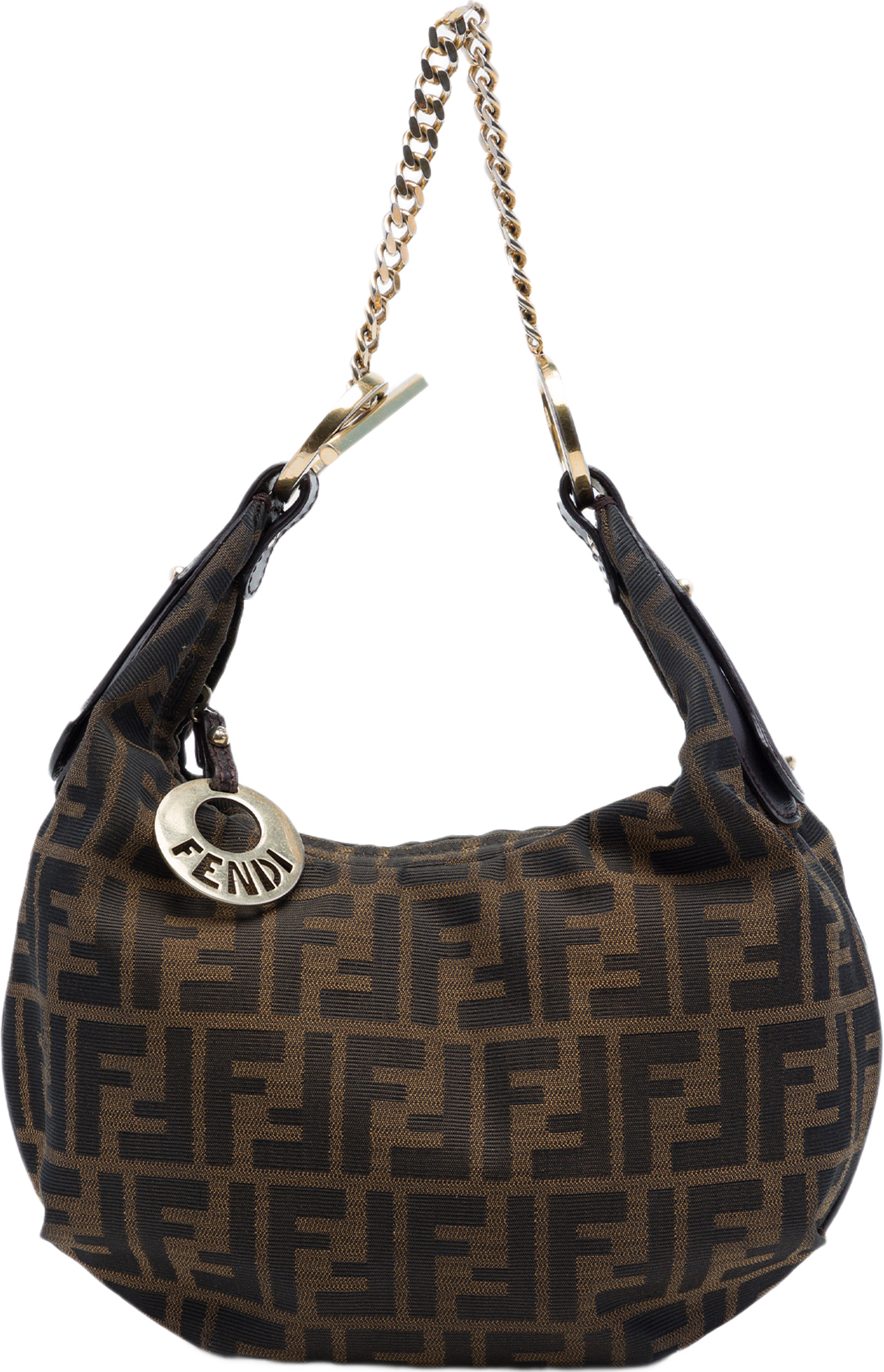 Fendi Zucca Canvas Chef Chain Hobo, från Luxclusif, i färgen brun. Klicka för att öppna bilden i stort format