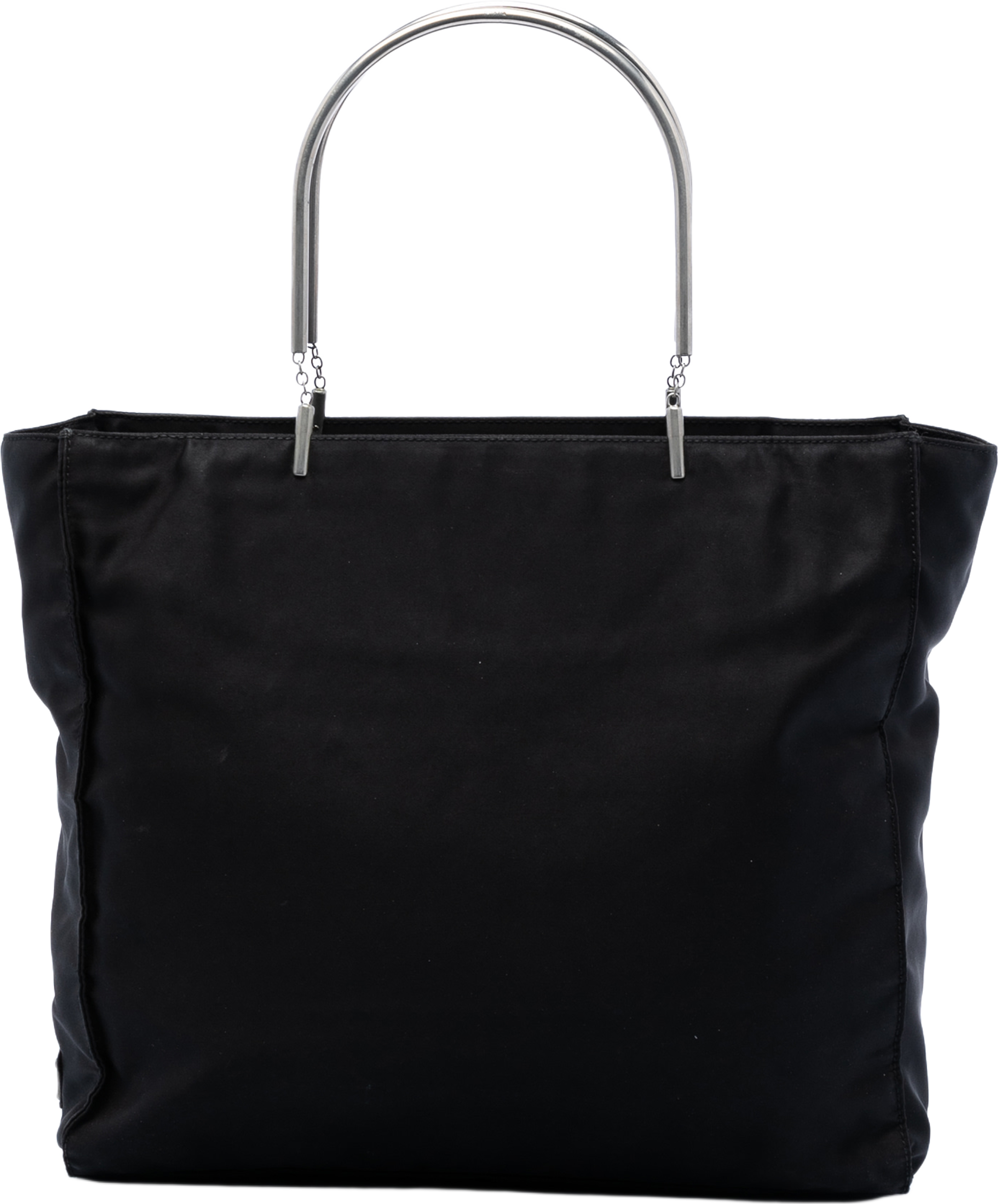 Prada Tessuto Metal Handle Bag, från Luxclusif, i färgen black. Klicka för att öppna bilden i stort format