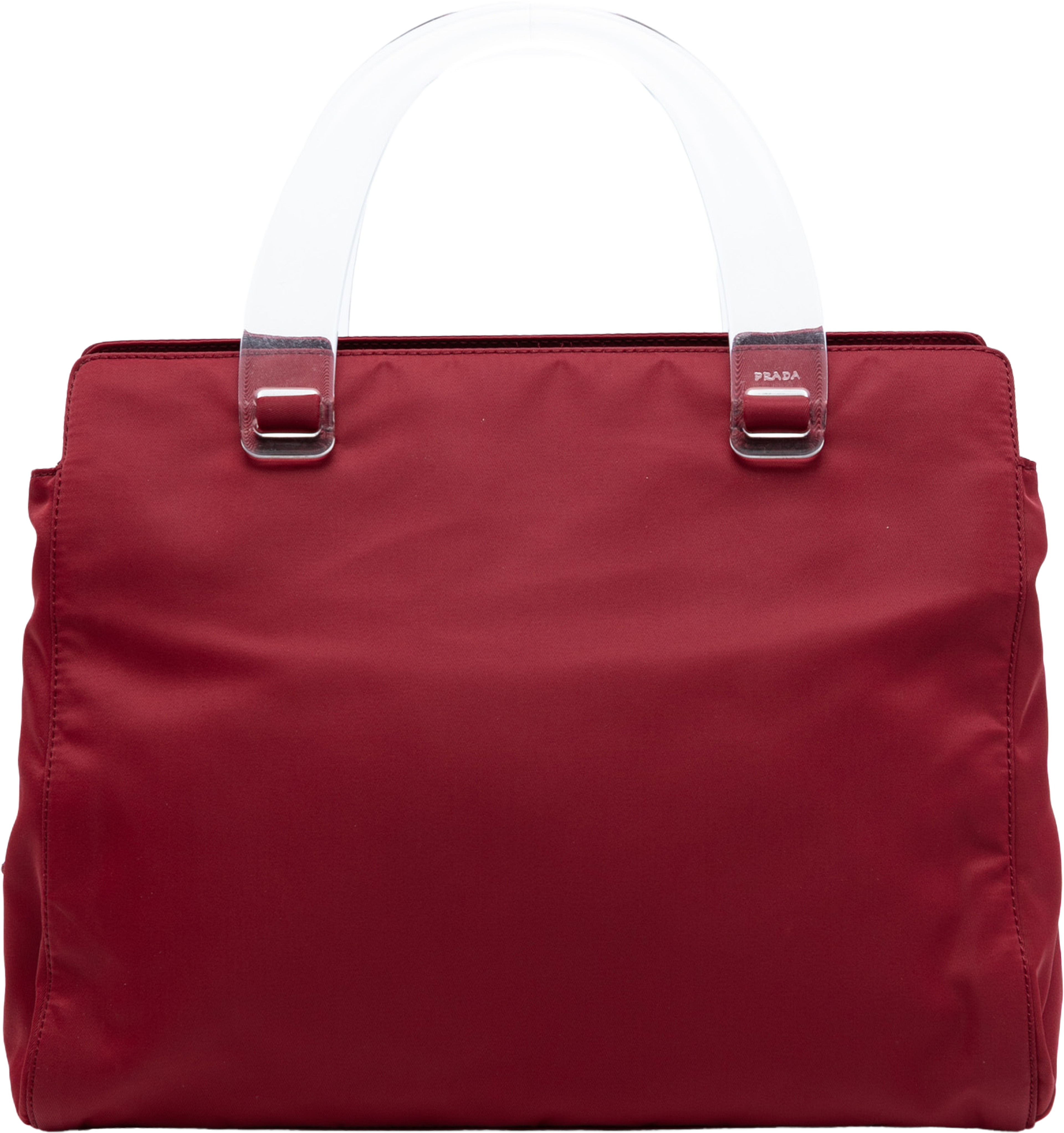 Prada Tessuto Acrylic Handle Bag, från Luxclusif, i färgen red. Klicka för att öppna bilden i stort format