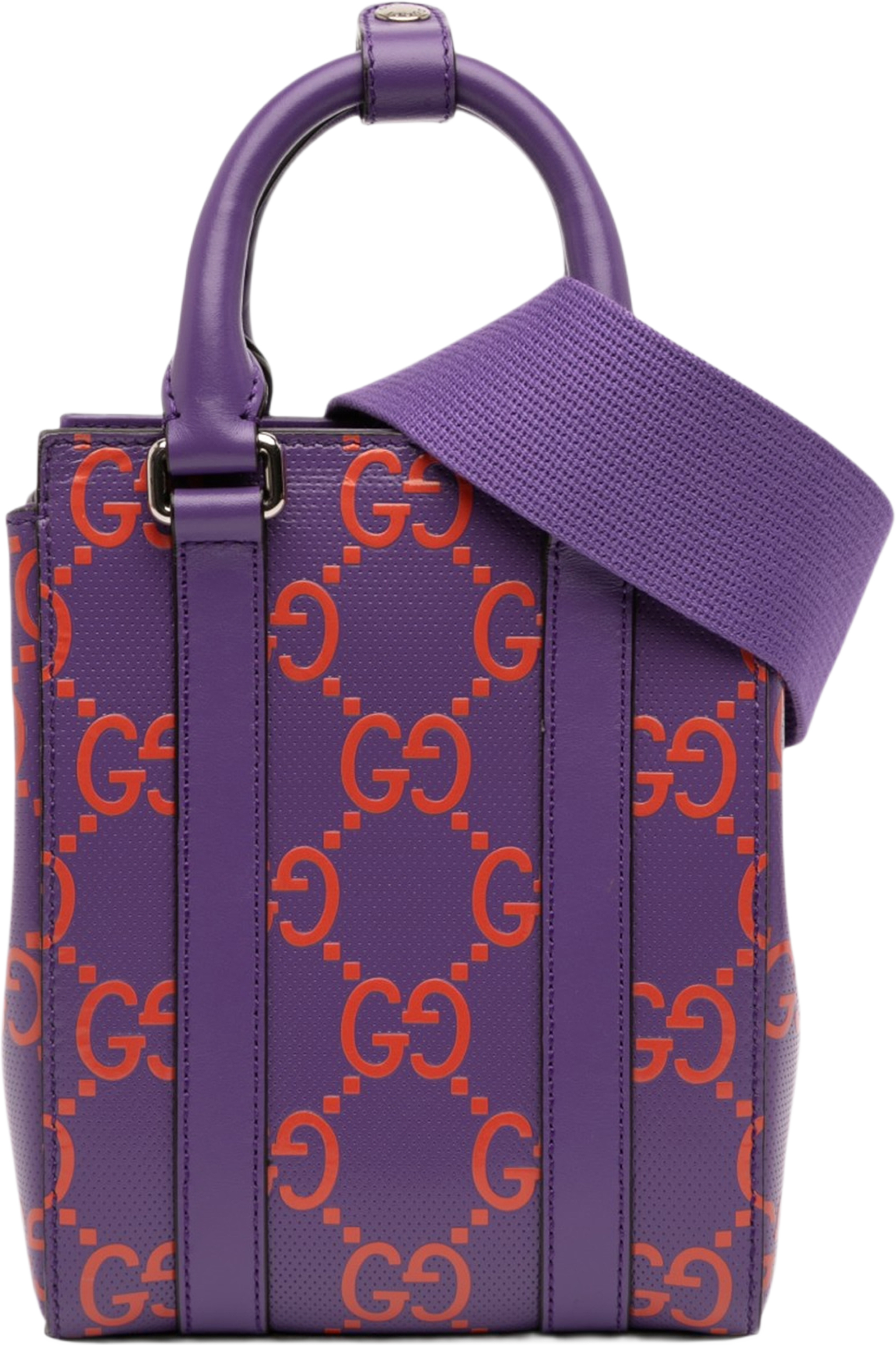 Gucci Mini Gg Embossed Perforated Leather Tote, från Luxclusif, i färgen purple. Klicka för att öppna bilden i stort format