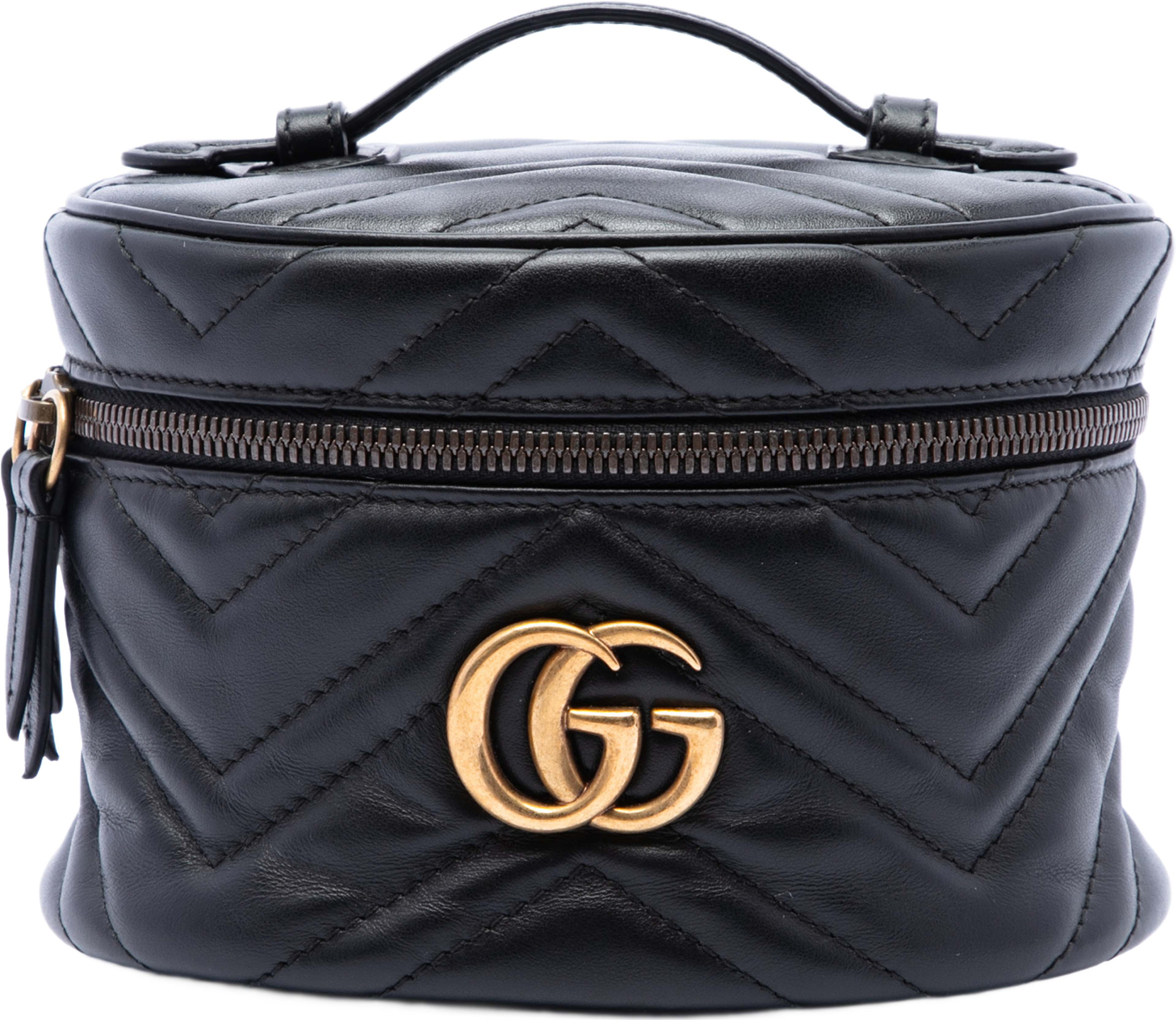 Gucci Mini Gg Marmont Matelasse Calfskin Round Backpack, från Luxclusif, i färgen svart. Klicka för att öppna bilden i stort format