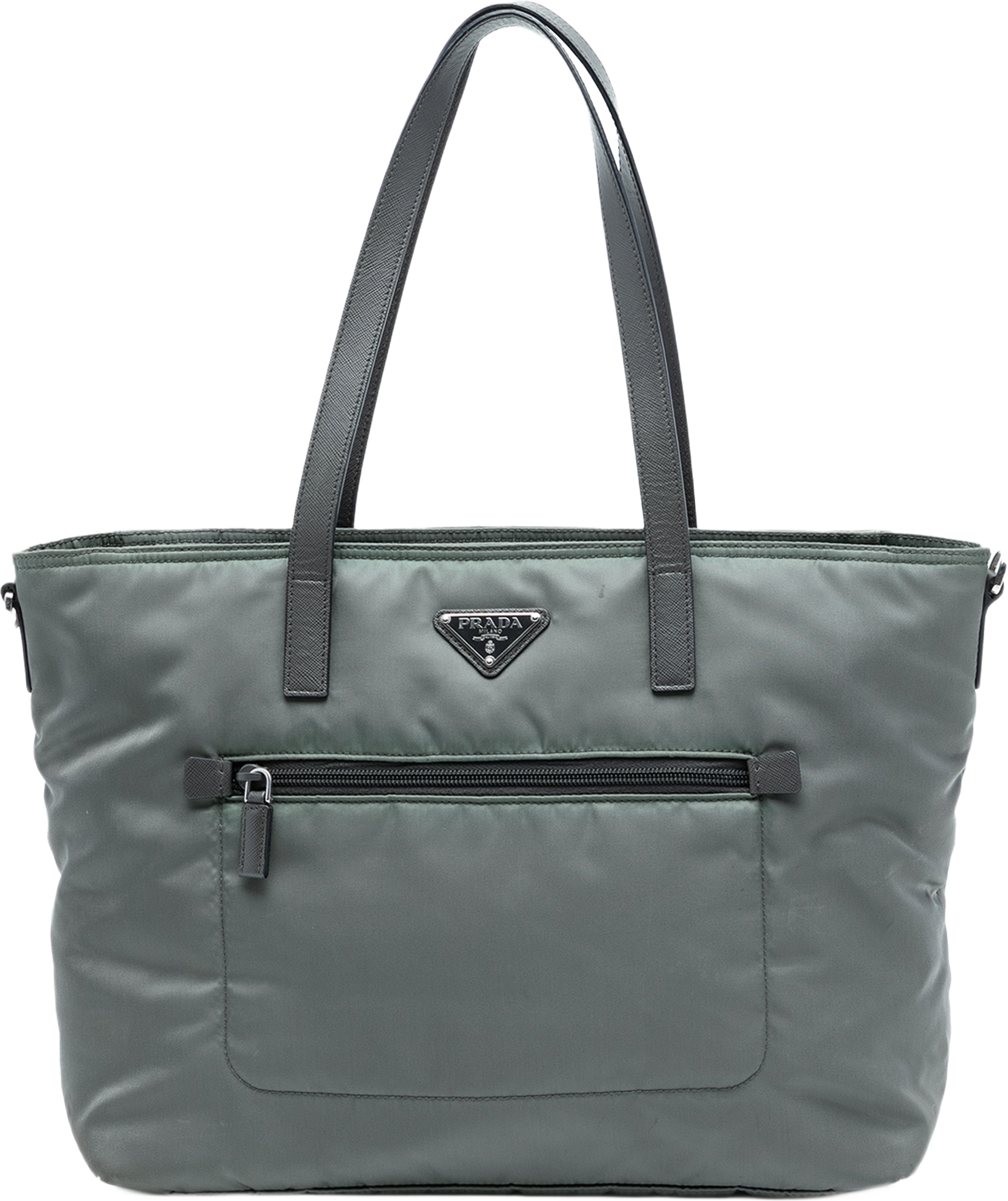 Prada Tessuto Zip Top Convertible Tote, från Luxclusif, i färgen grå. Klicka för att öppna bilden i stort format