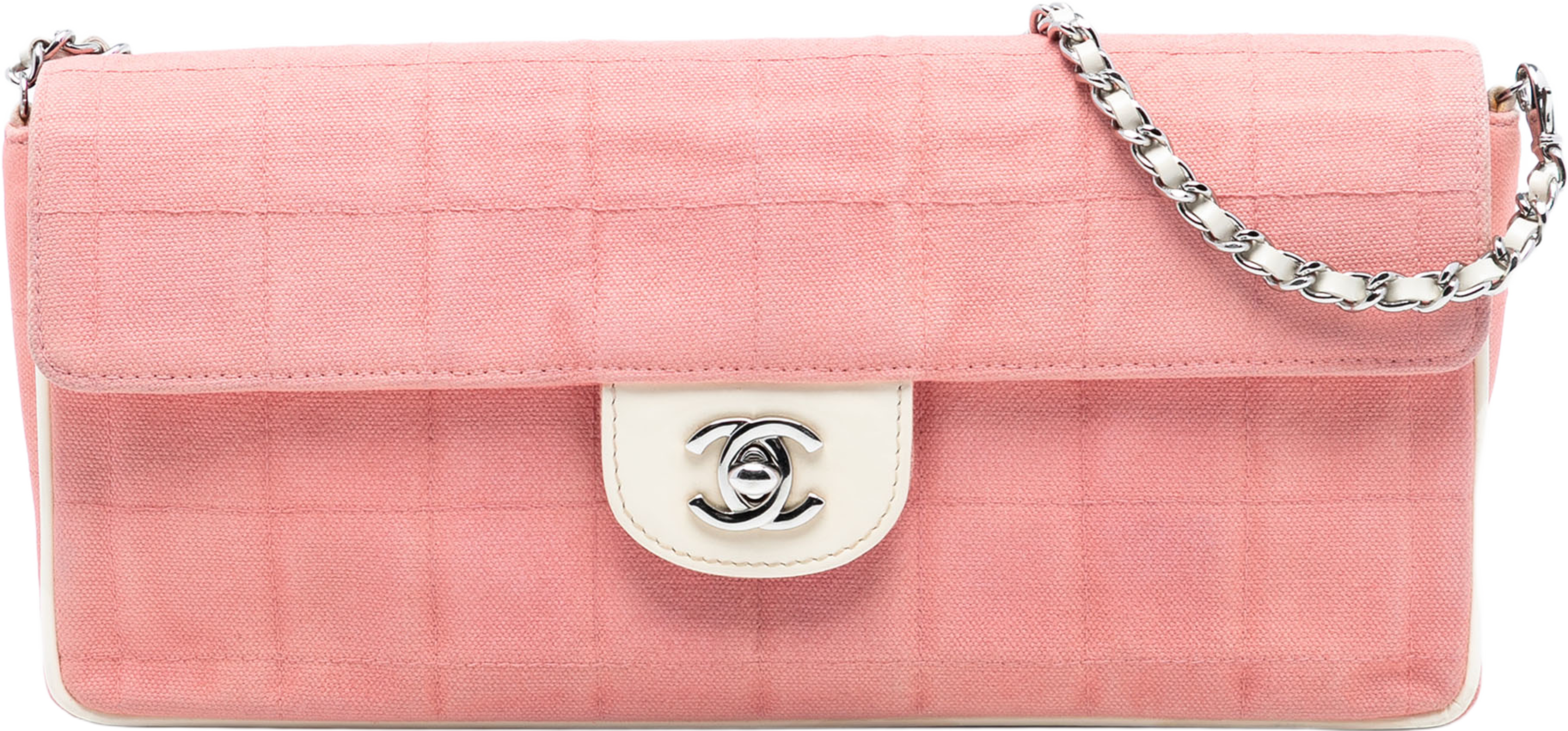 Chanel Chocolate Bar Canvas East West Flap, från Luxclusif, i färgen blush. Klicka för att öppna bilden i stort format