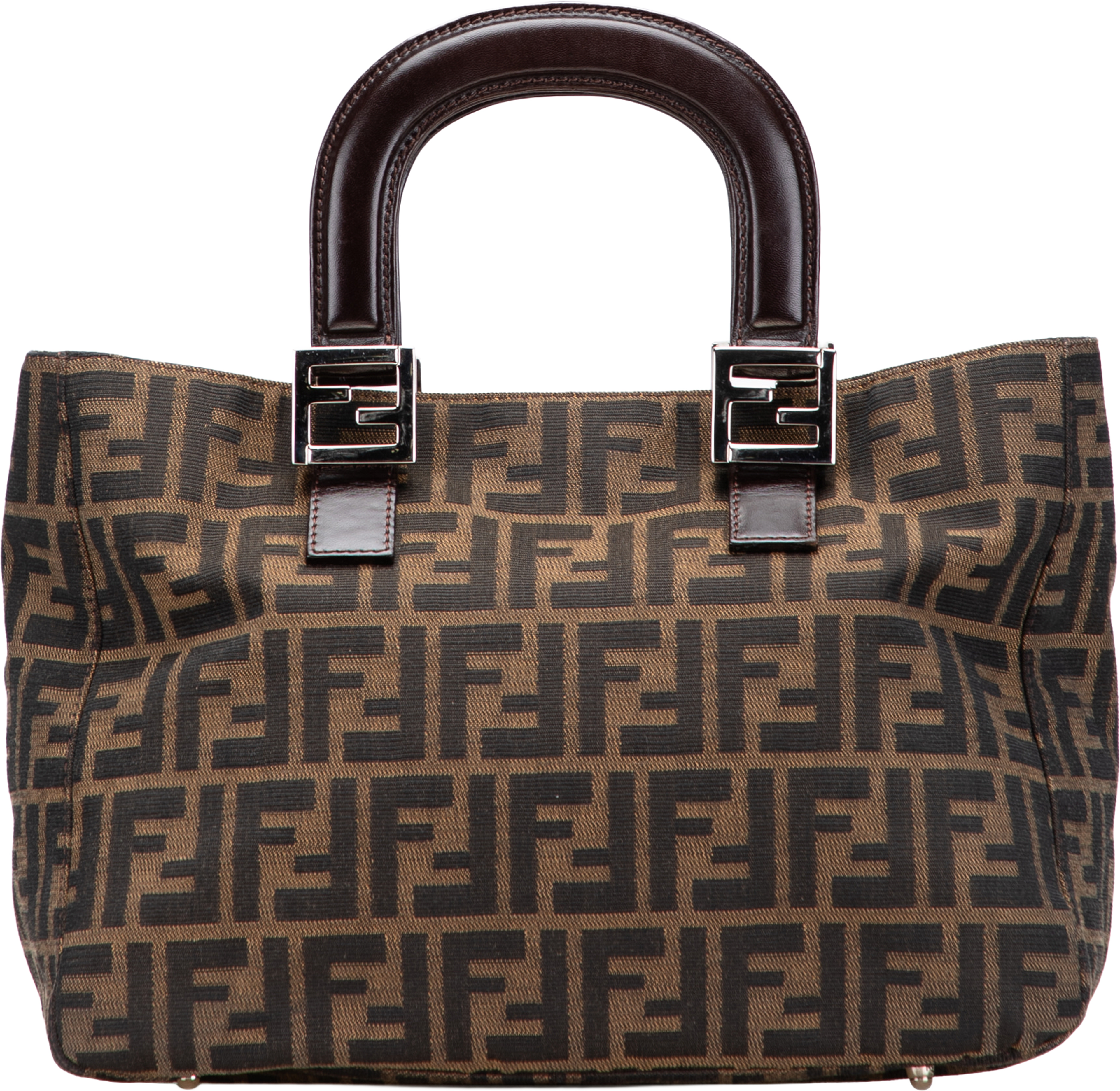 Fendi Small Zucca Canvas Twins Tote, från Luxclusif, i färgen brown. Klicka för att öppna bilden i stort format