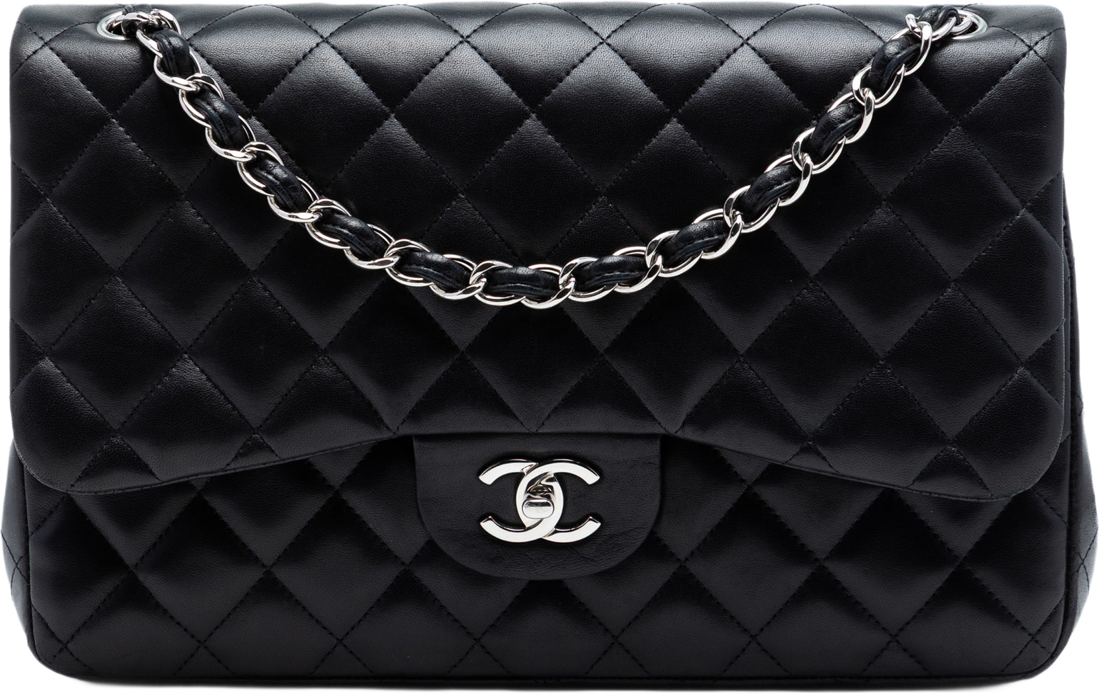 Chanel Jumbo Classic Lambskin Double Flap, från Luxclusif, i färgen svart. Klicka för att öppna bilden i stort format