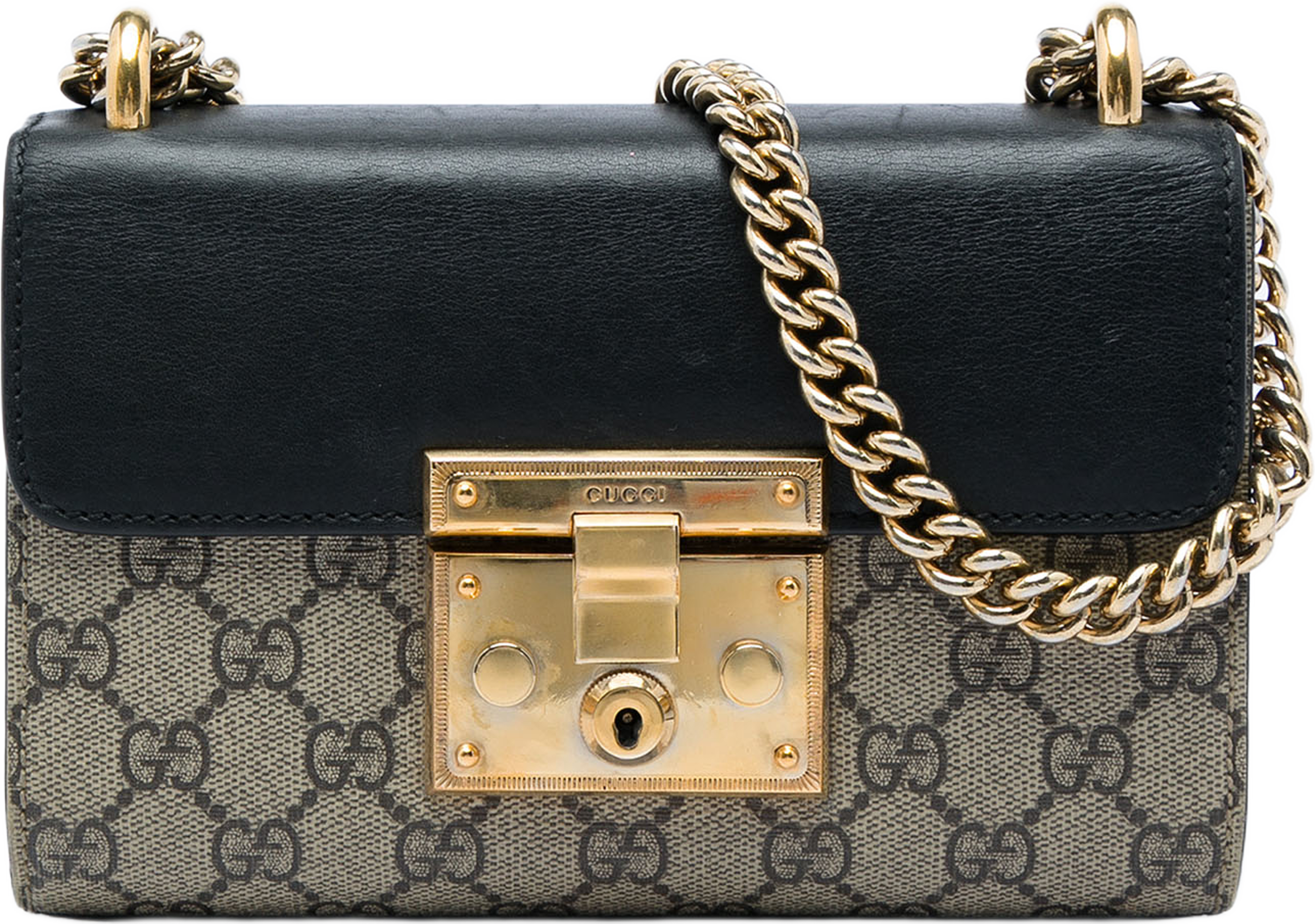 Gucci Small Gg Supreme Padlock Crossbody, från Luxclusif, i färgen beige. Klicka för att öppna bilden i stort format