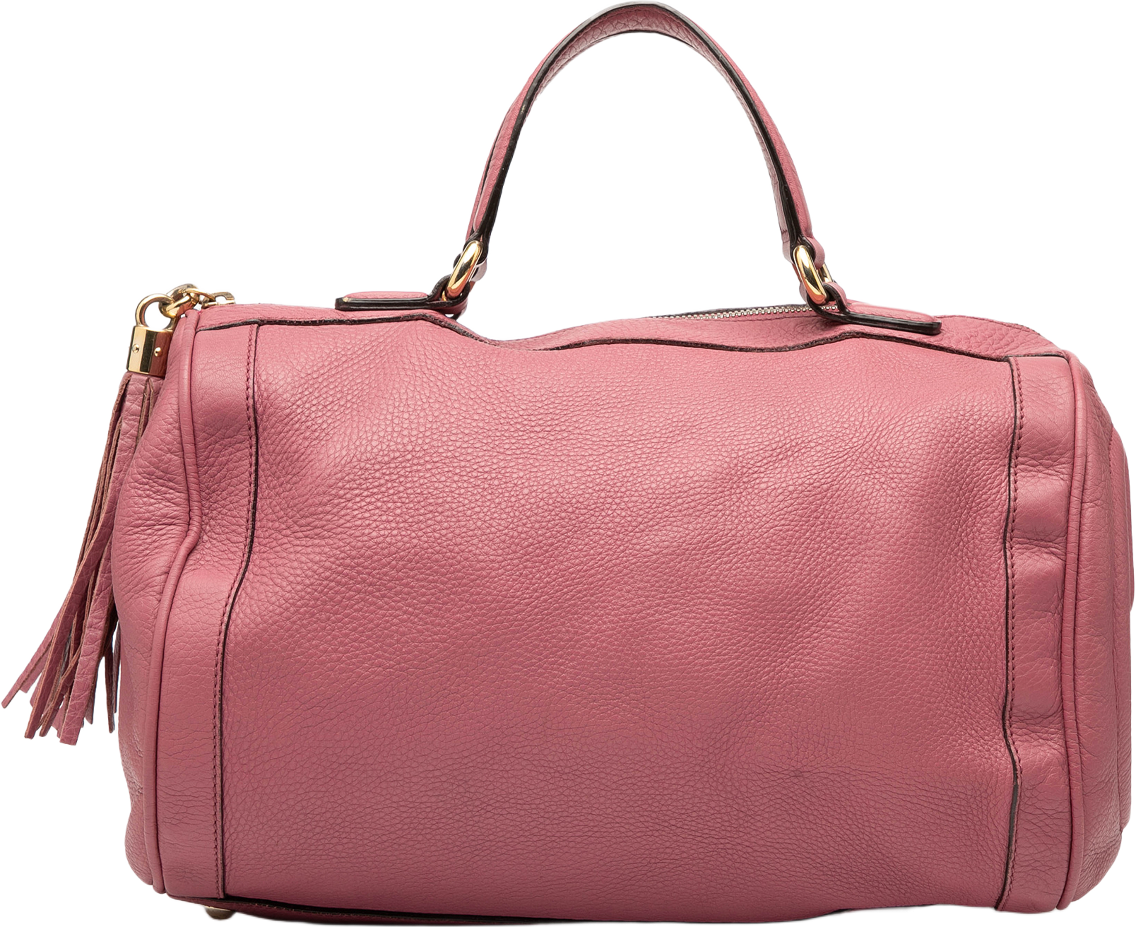 Gucci Medium Pebbled Calfskin Soho Boston Bag, från Luxclusif, i färgen pink. Klicka för att öppna bilden i stort format