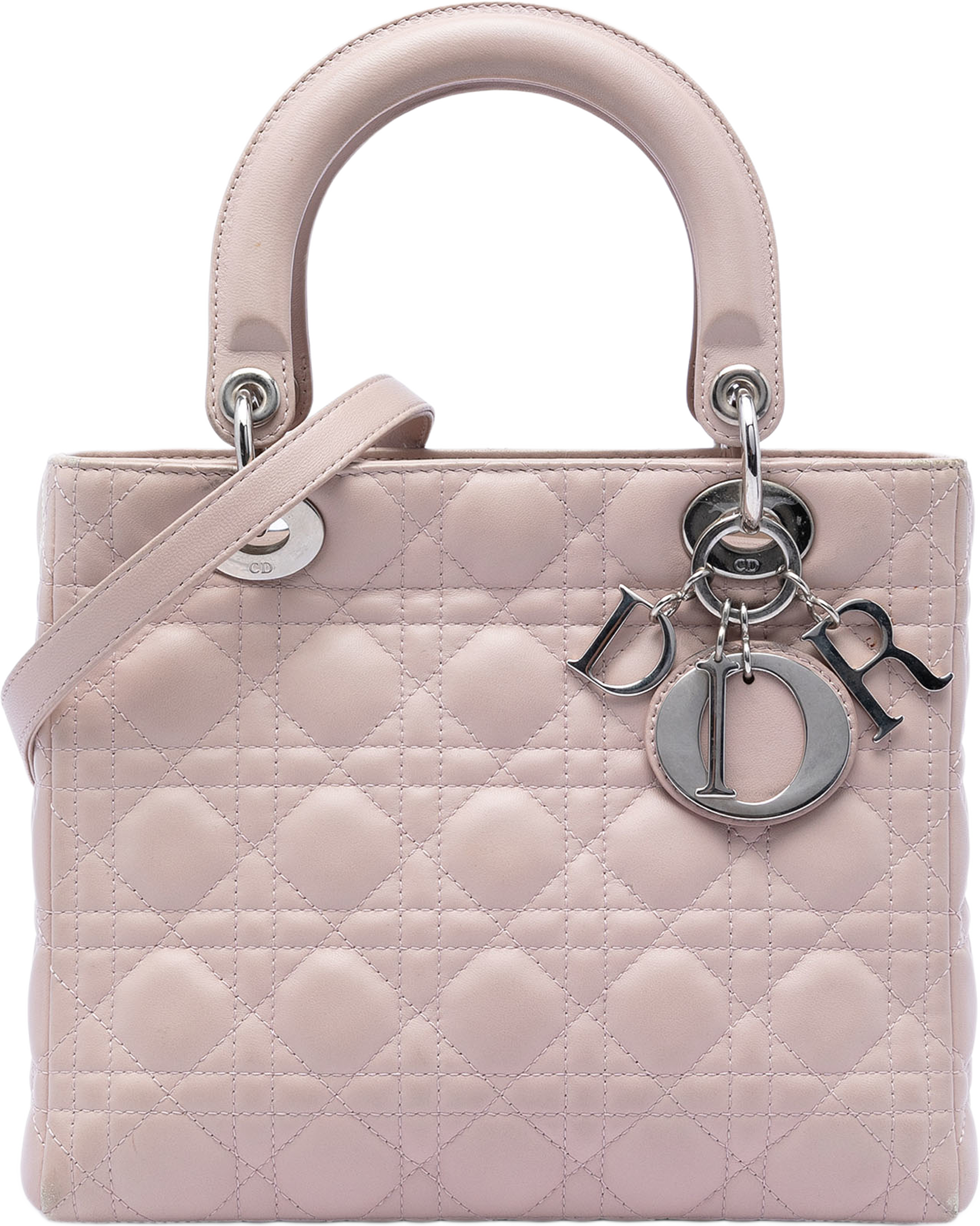 Dior Medium Lambskin Cannage Lady Dior, från Luxclusif, i färgen light pink. Klicka för att öppna bilden i stort format