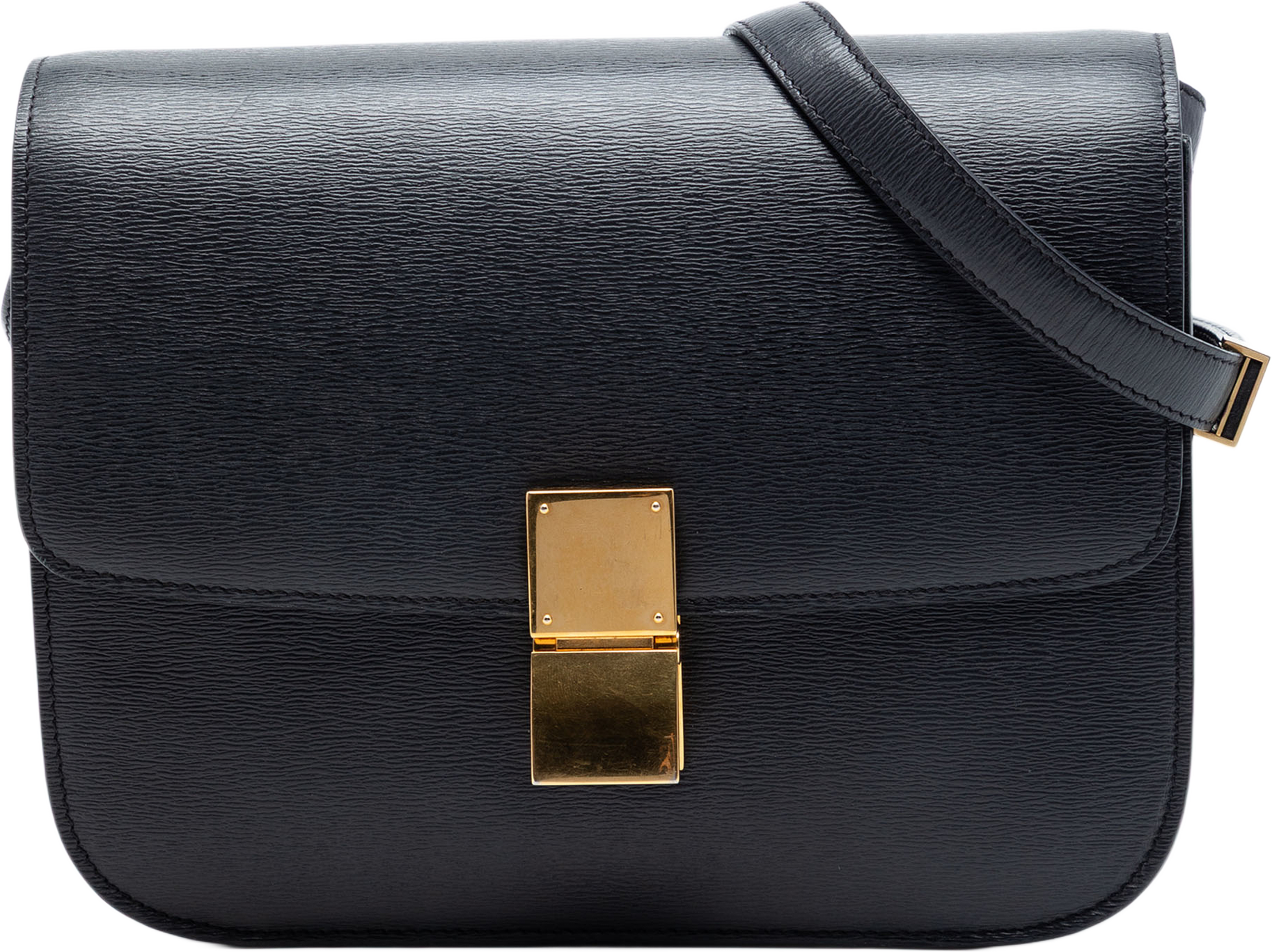 Celine Medium Liege Calfskin Classic Box, från Luxclusif, i färgen black. Klicka för att öppna bilden i stort format