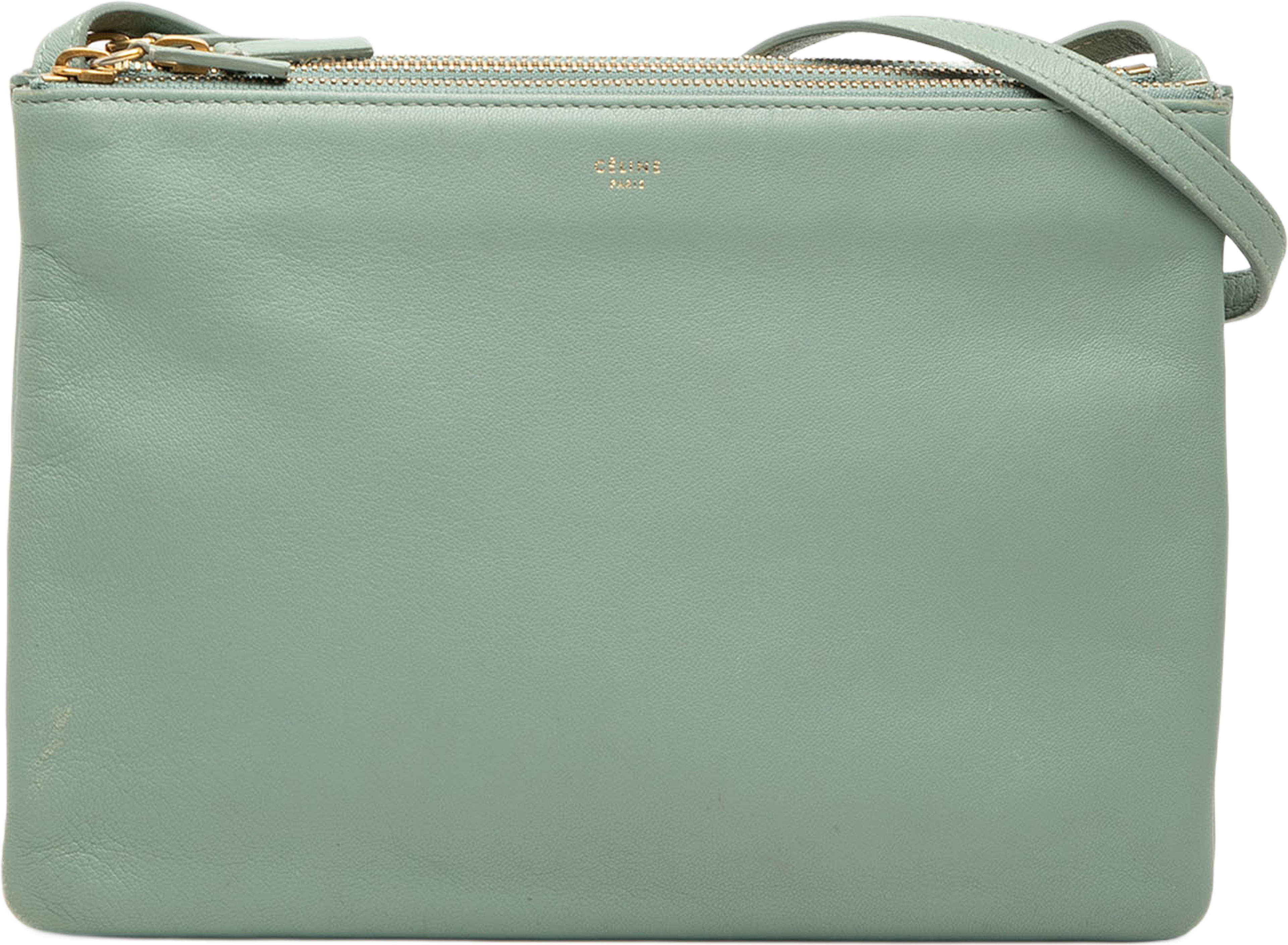 Celine Large Lambskin Trio Crossbody, från Luxclusif, i färgen grön. Klicka för att öppna bilden i stort format