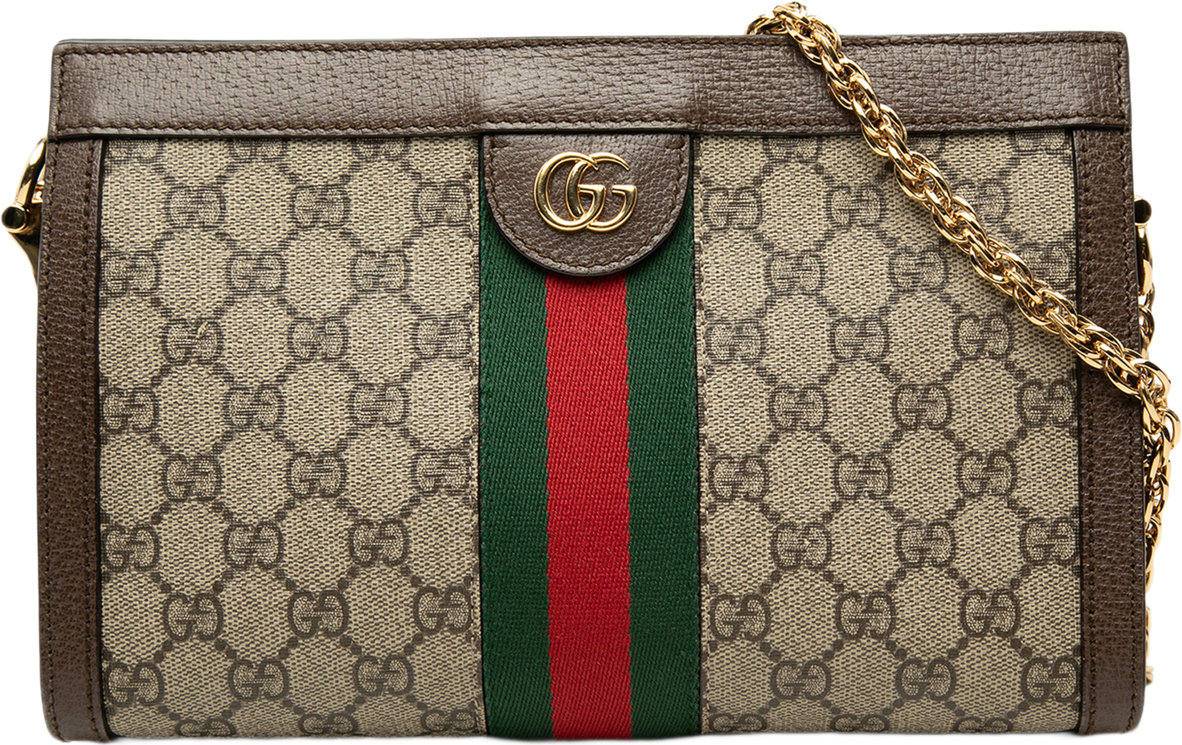 Gucci Small Gg Supreme Web Ophidia Chain Crossbody, från Luxclusif, i färgen beige. Klicka för att öppna bilden i stort format