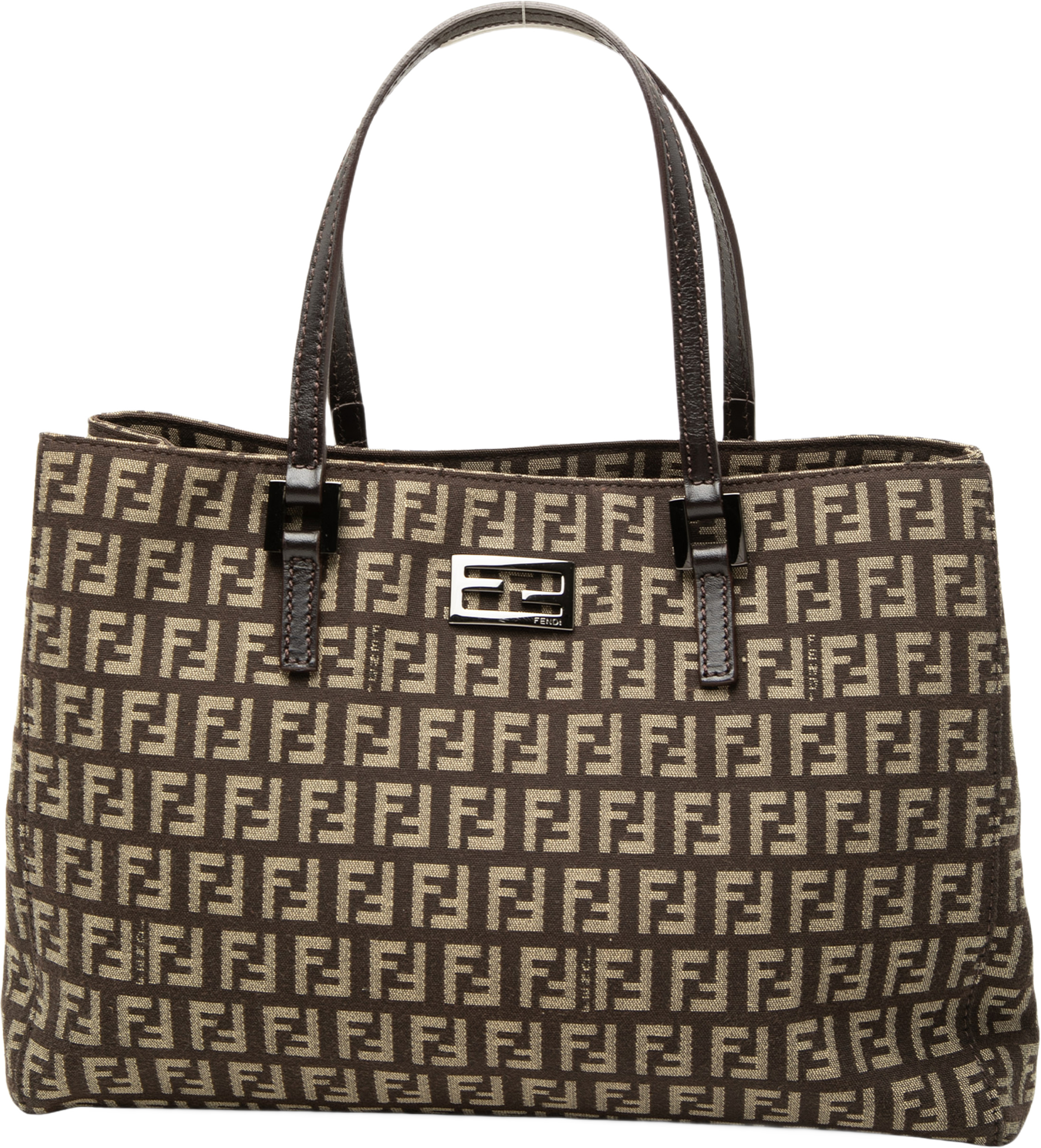 Fendi Small Zucchino Canvas Tote, från Luxclusif, i färgen brun. Klicka för att öppna bilden i stort format