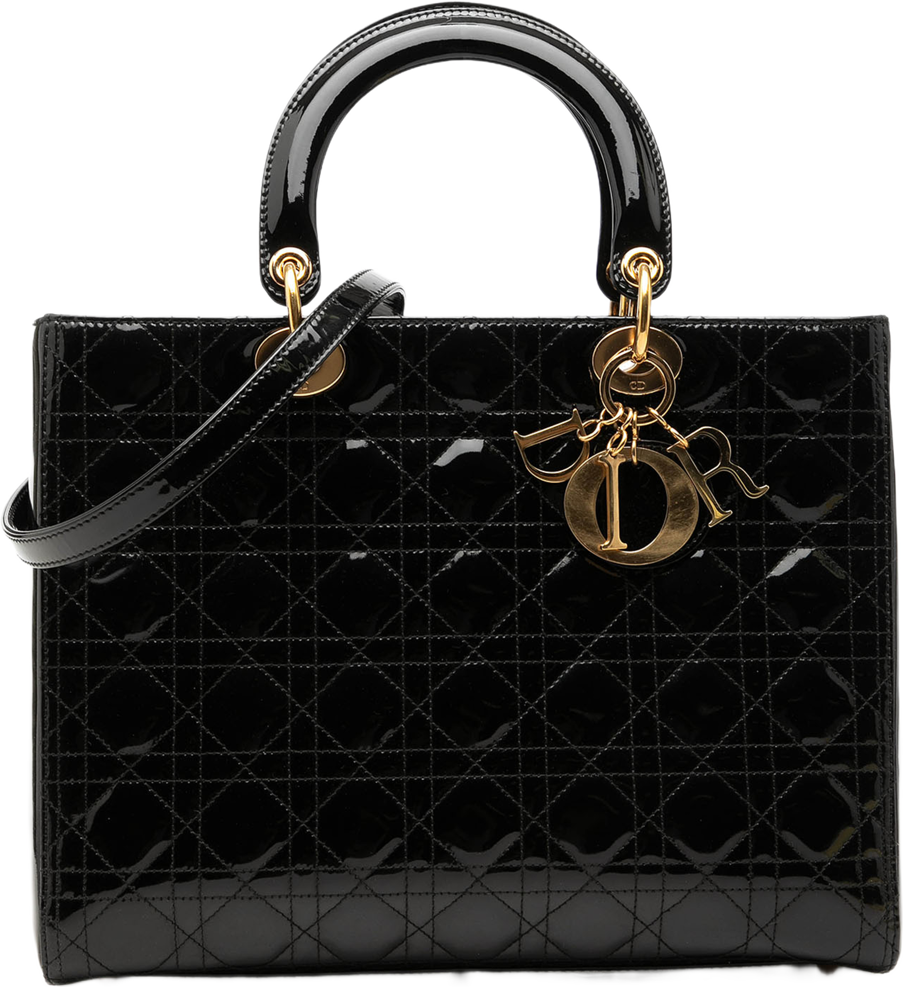 Dior Large Patent Cannage Lady Dior, från Luxclusif, i färgen black. Klicka för att öppna bilden i stort format