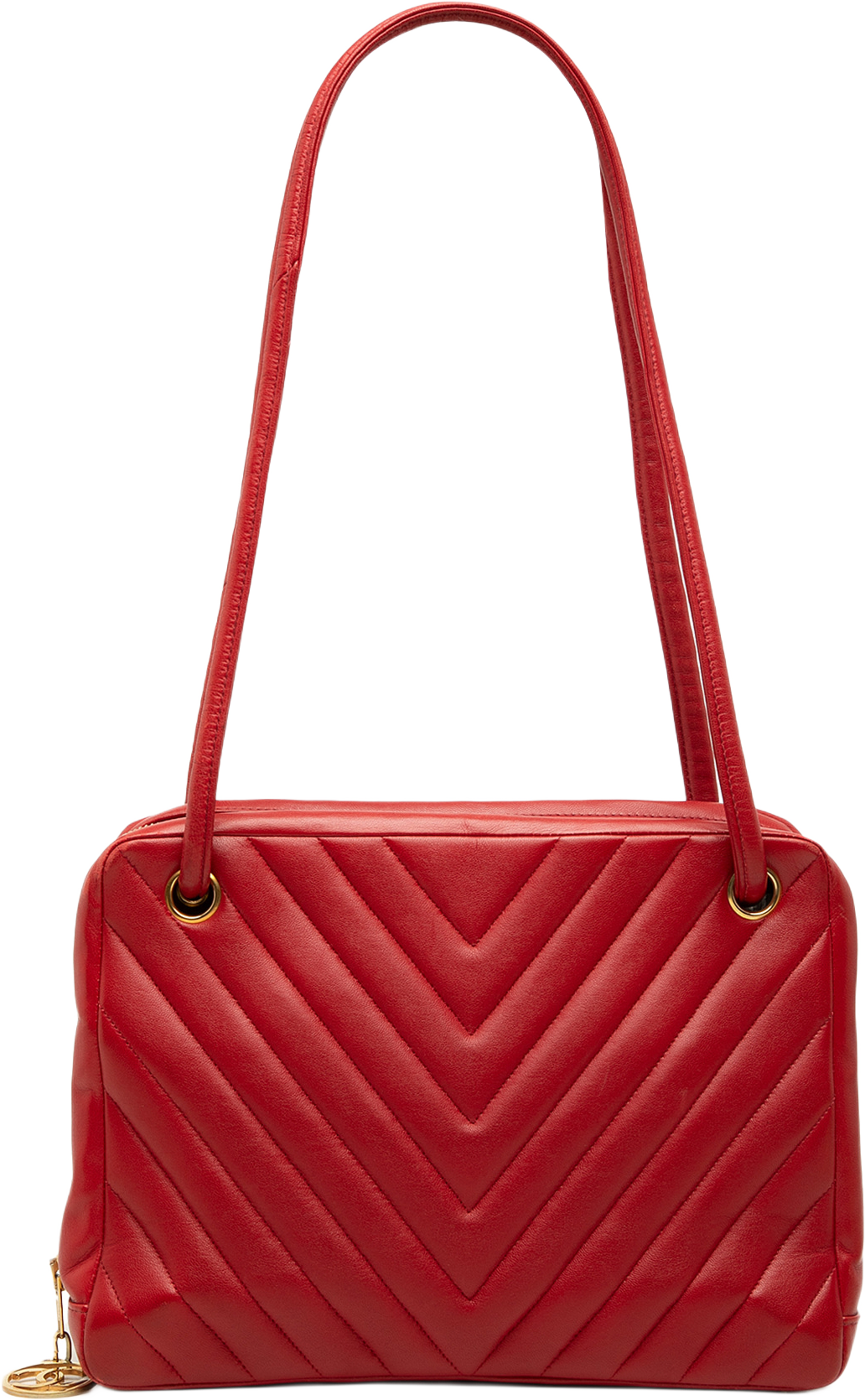 Chanel Cc Chevron Lambskin Shoulder Bag, från Luxclusif, i färgen röd. Klicka för att öppna bilden i stort format