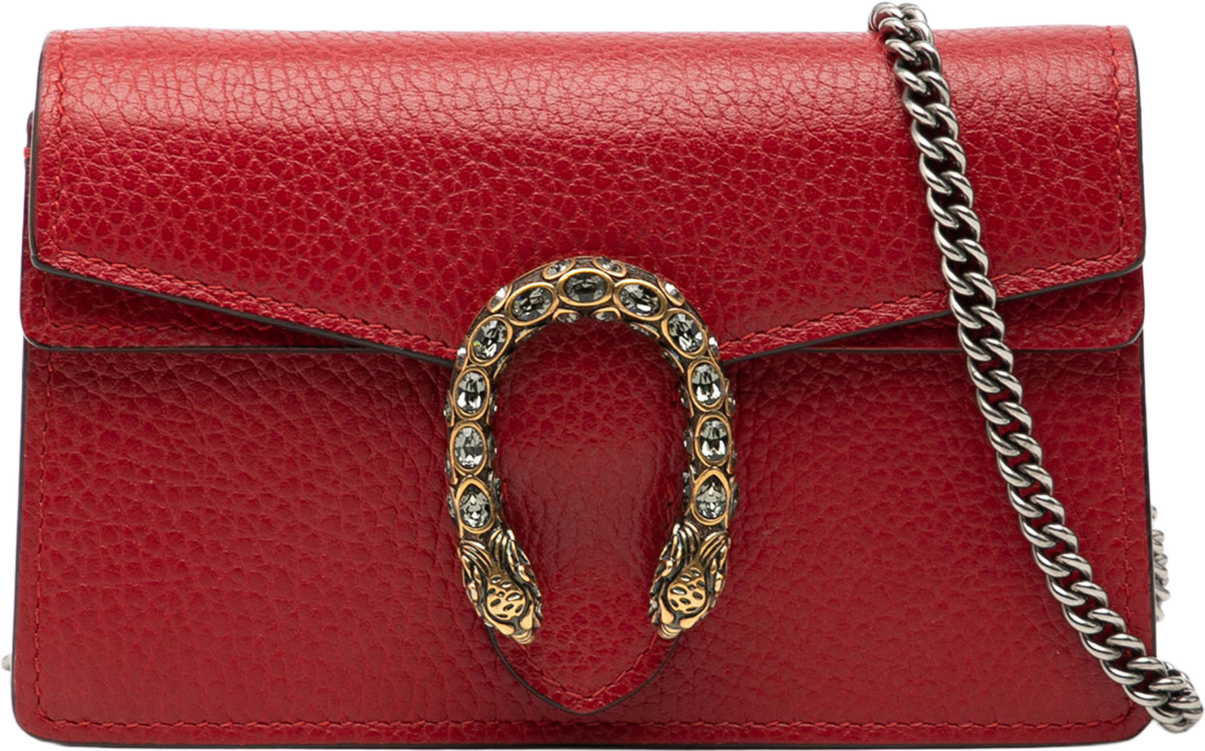 Gucci Mini Leather Dionysus Crossbody, från Luxclusif, i färgen red. Klicka för att öppna bilden i stort format