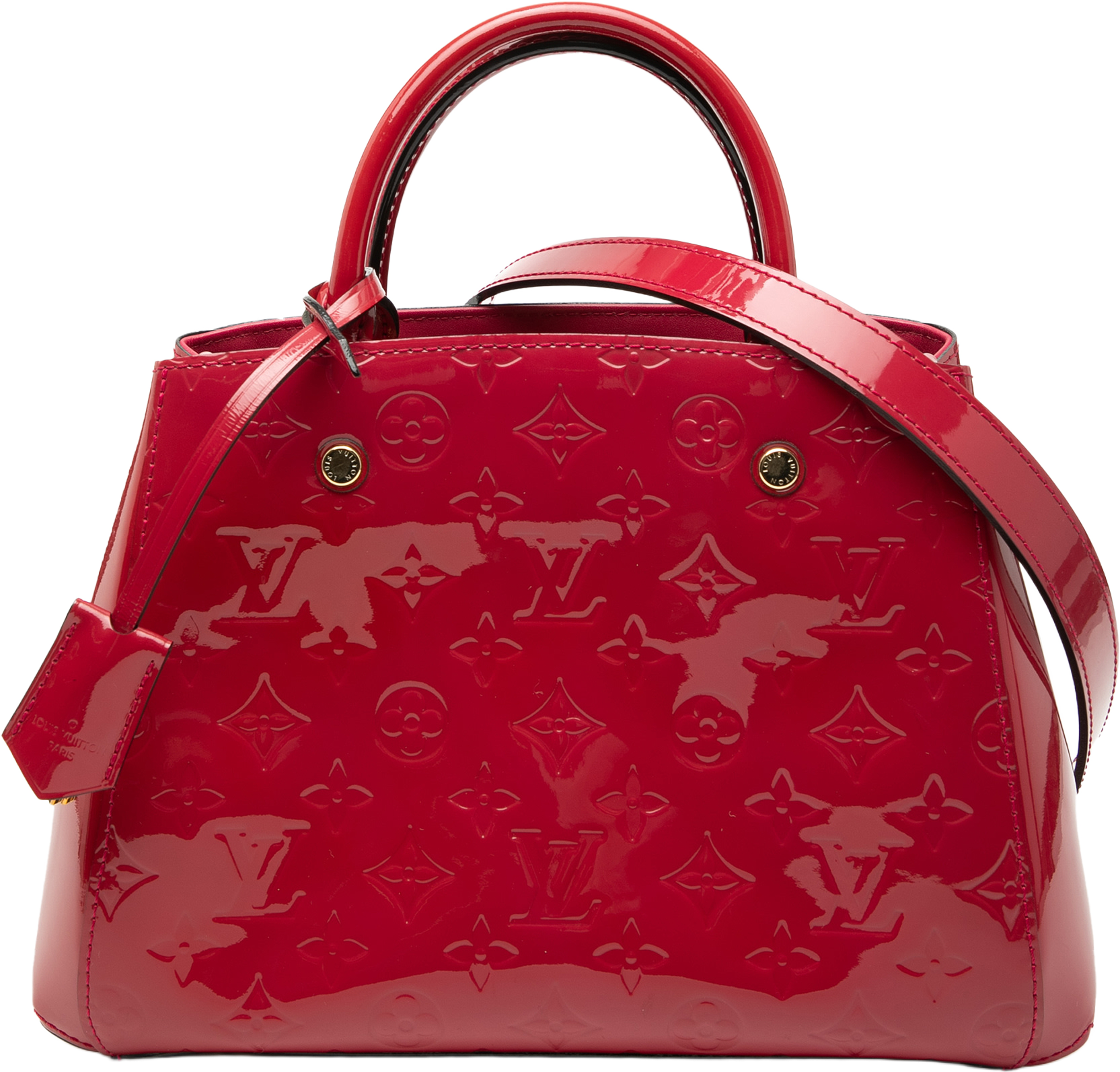 Louis Vuitton Monogram Vernis Montaigne Bb, från Luxclusif, i färgen red. Klicka för att öppna bilden i stort format