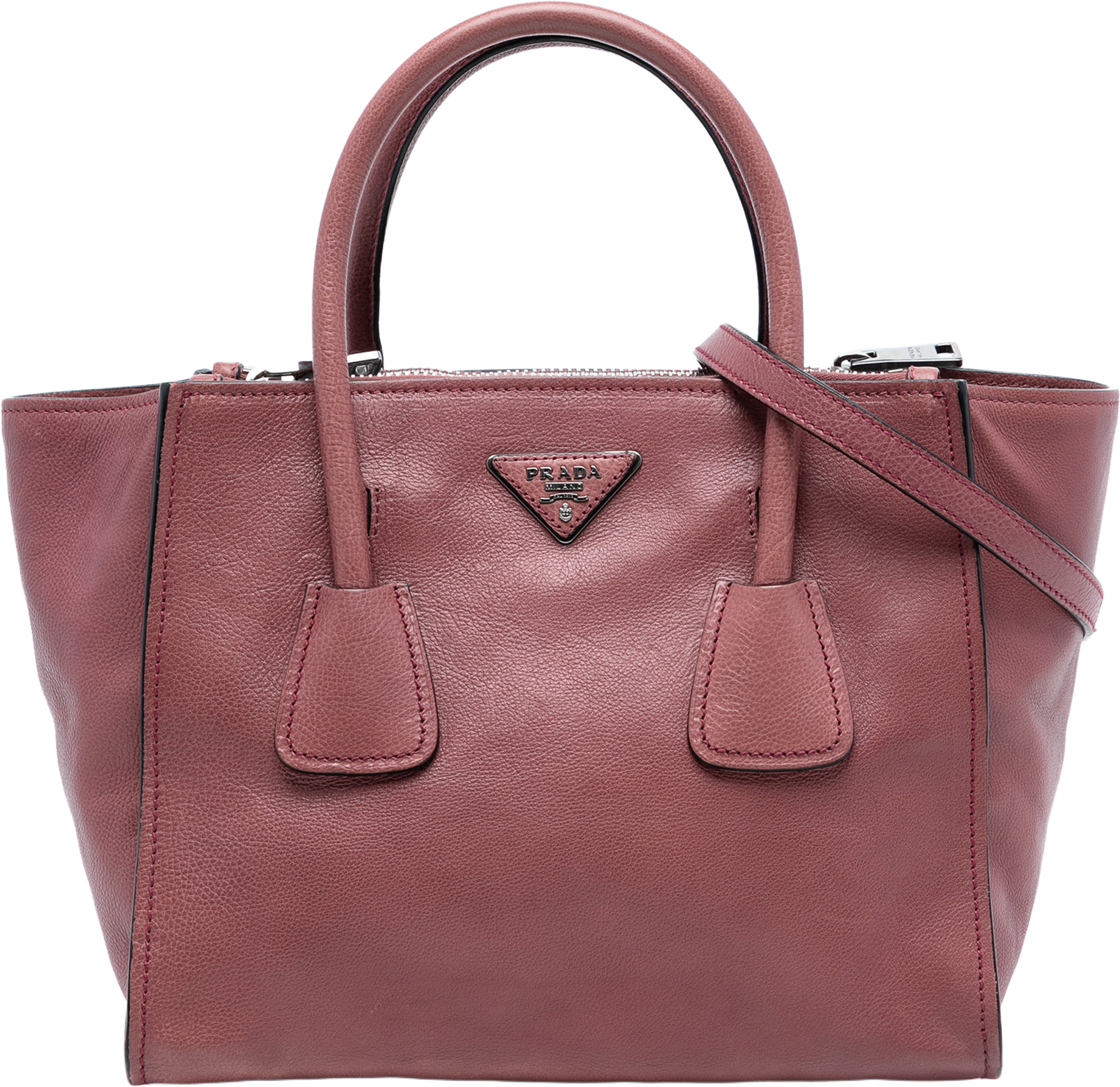 Prada Glace Calf Twin Pocket Satchel, från Luxclusif, i färgen blush. Klicka för att öppna bilden i stort format
