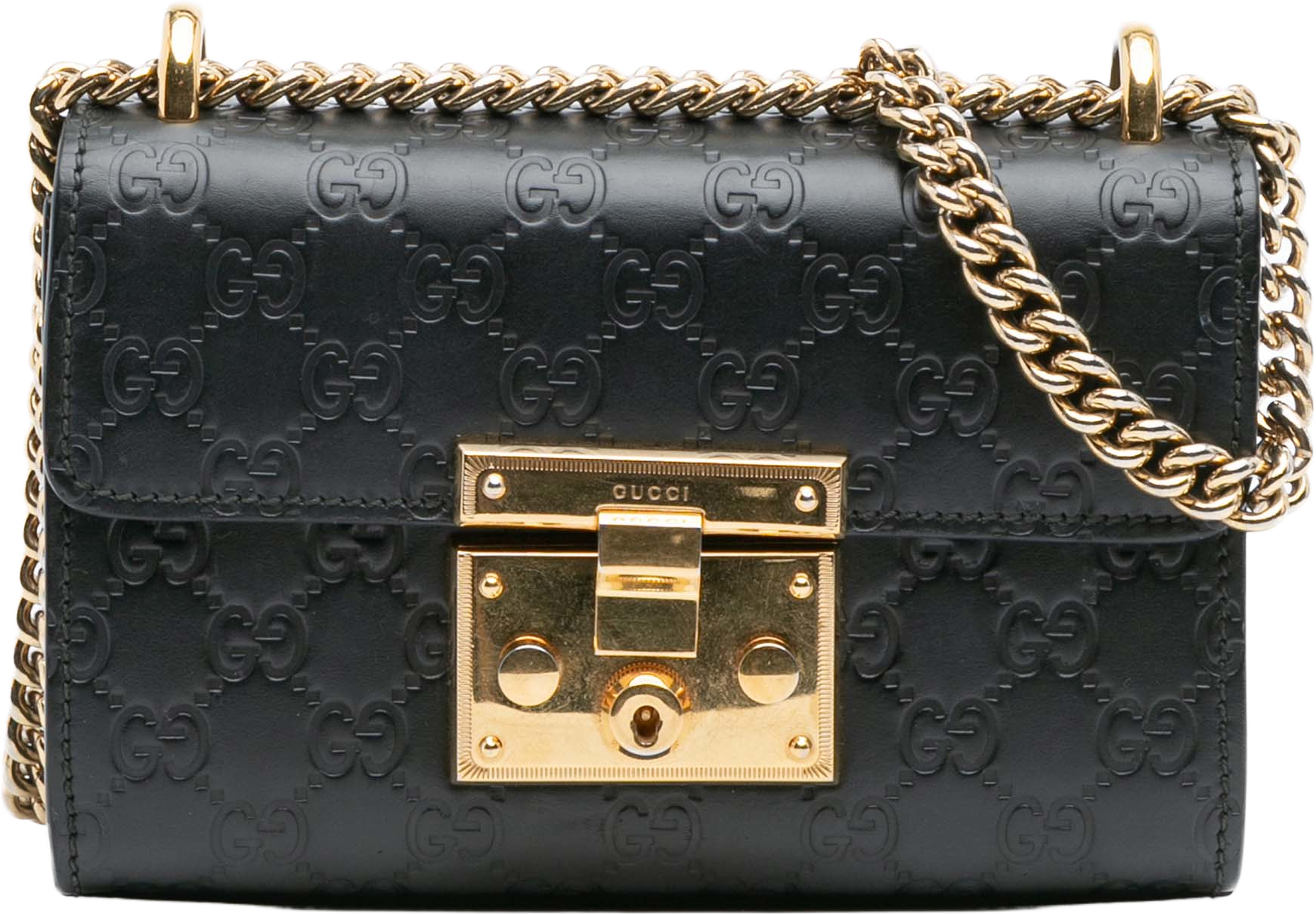 Gucci Small Guccissima Padlock Crossbody, från Luxclusif, i färgen black. Klicka för att öppna bilden i stort format