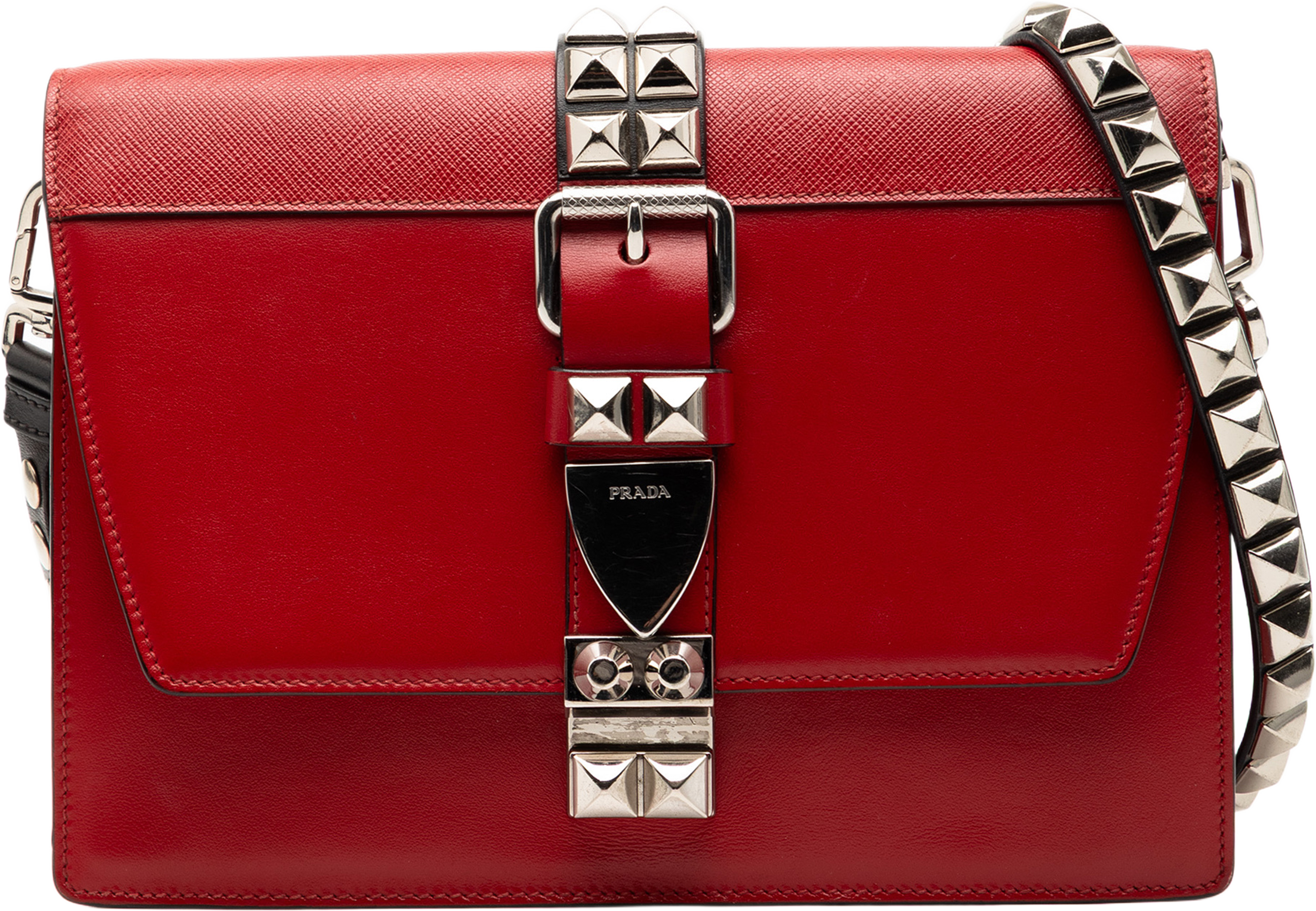 Prada City Calf And Saffiano Elektra Crossbody, från Luxclusif, i färgen red. Klicka för att öppna bilden i stort format