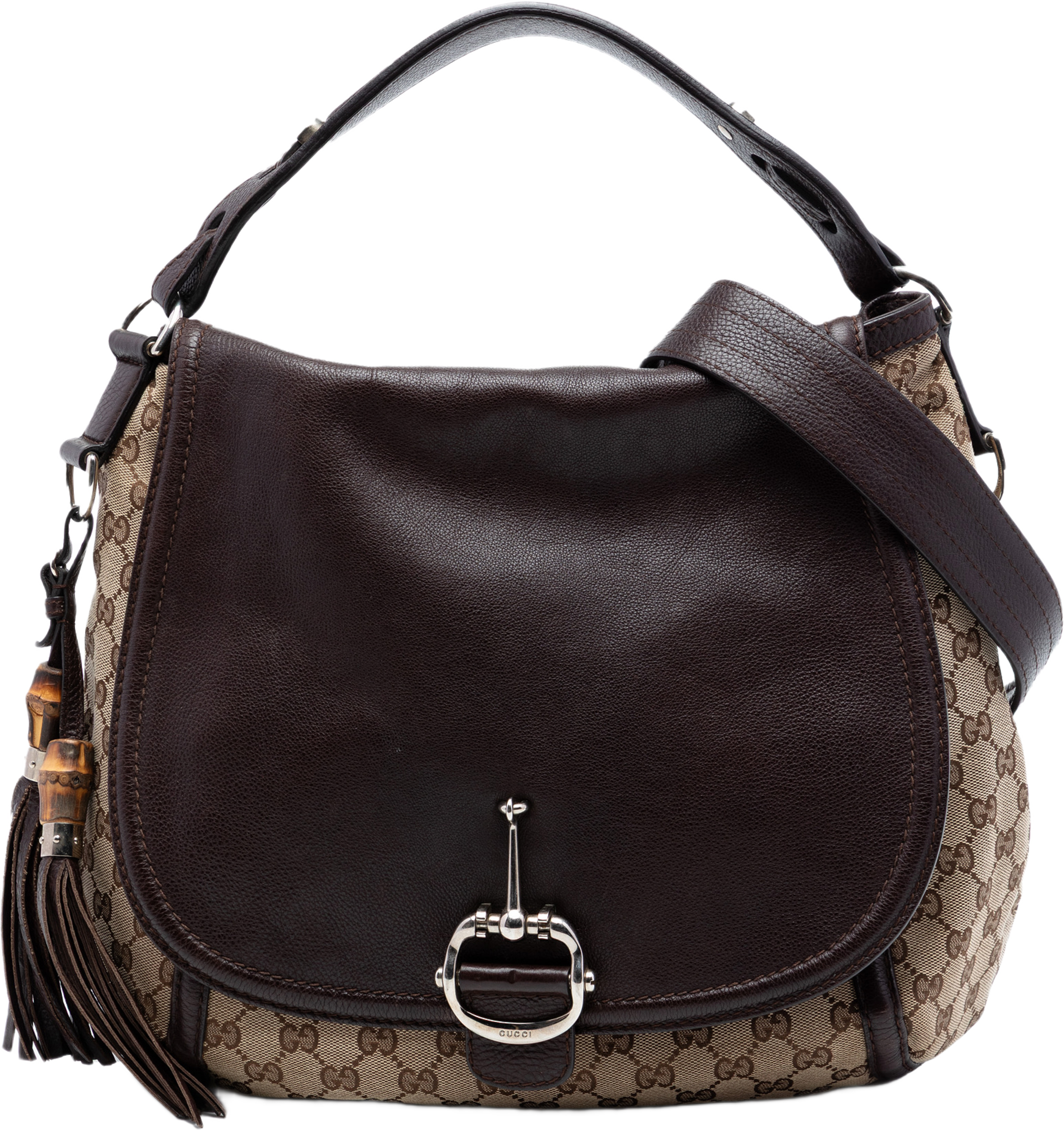 Gucci Large Gg Canvas Techno Horsebit Satchel, från Luxclusif, i färgen beige. Klicka för att öppna bilden i stort format