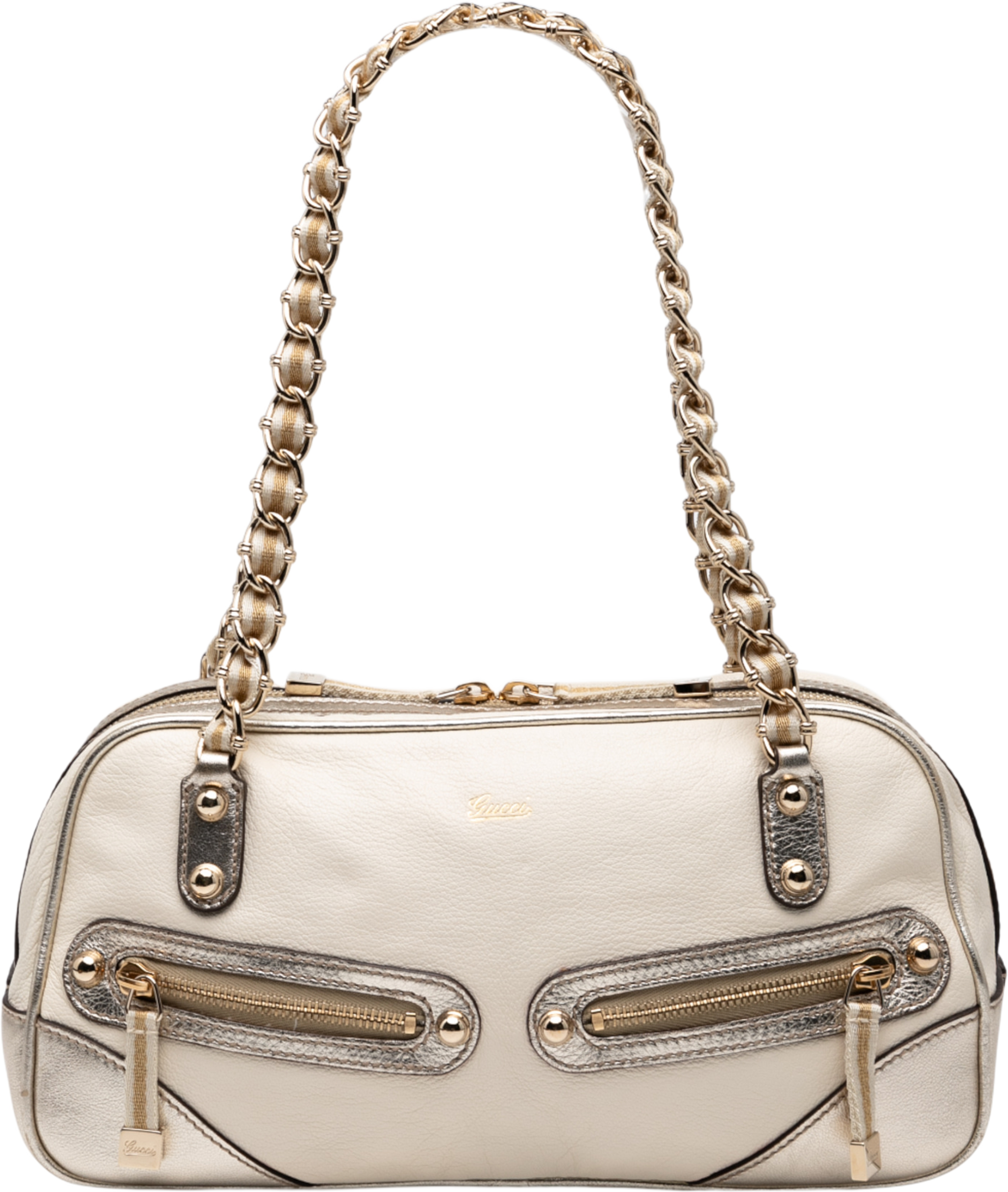 Gucci Small Leather Web Capri Shoulder Bag, från Luxclusif, i färgen white. Klicka för att öppna bilden i stort format
