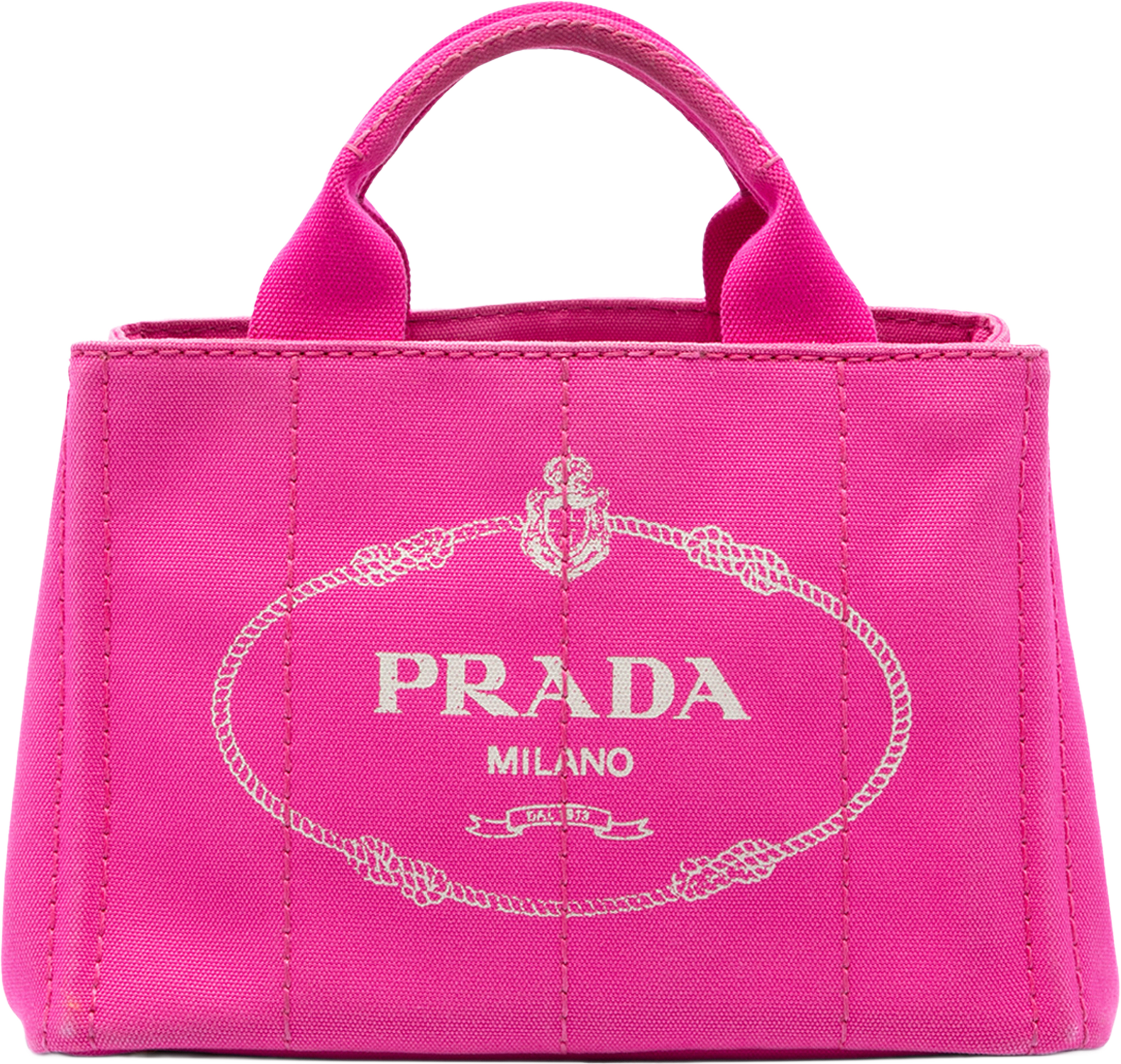 Prada Small Canvas Canapa Logo Tote, från Luxclusif, i färgen rosa. Klicka för att öppna bilden i stort format