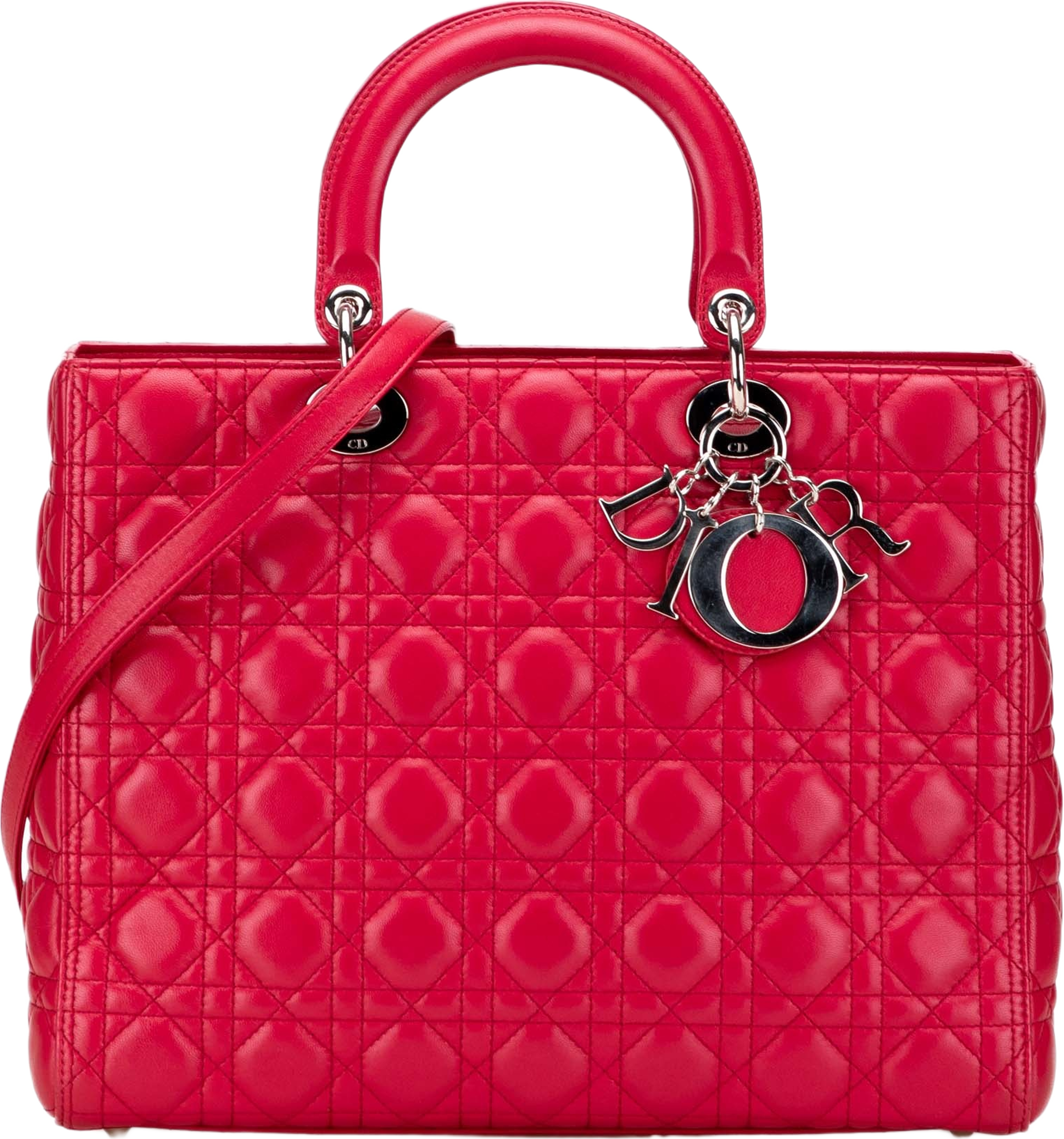 Dior Large Lambskin Cannage Lady Dior, från Luxclusif, i färgen red. Klicka för att öppna bilden i stort format