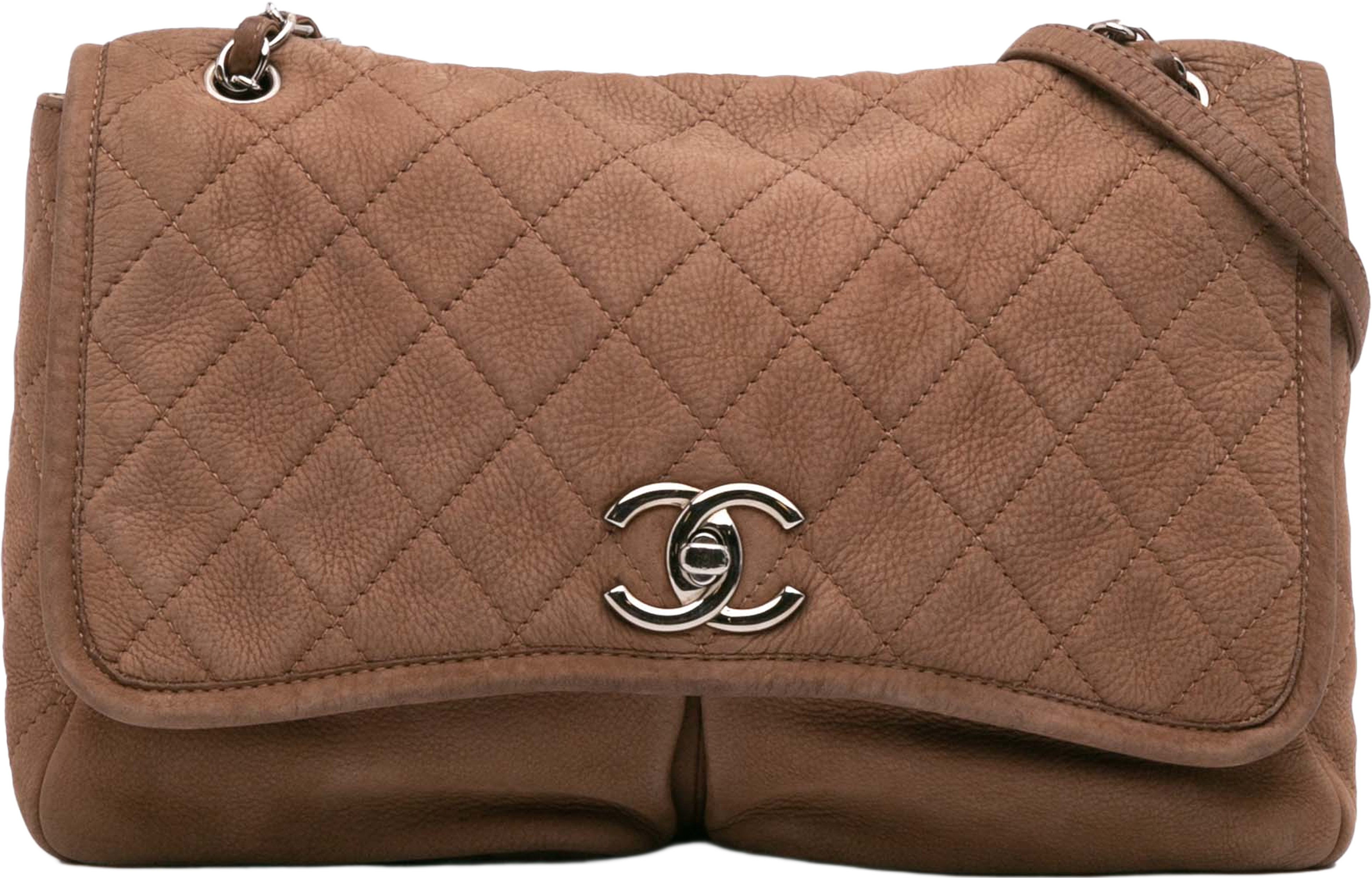 Chanel Large Quilted Nubuck Natural Beauty Split Pocket Flap