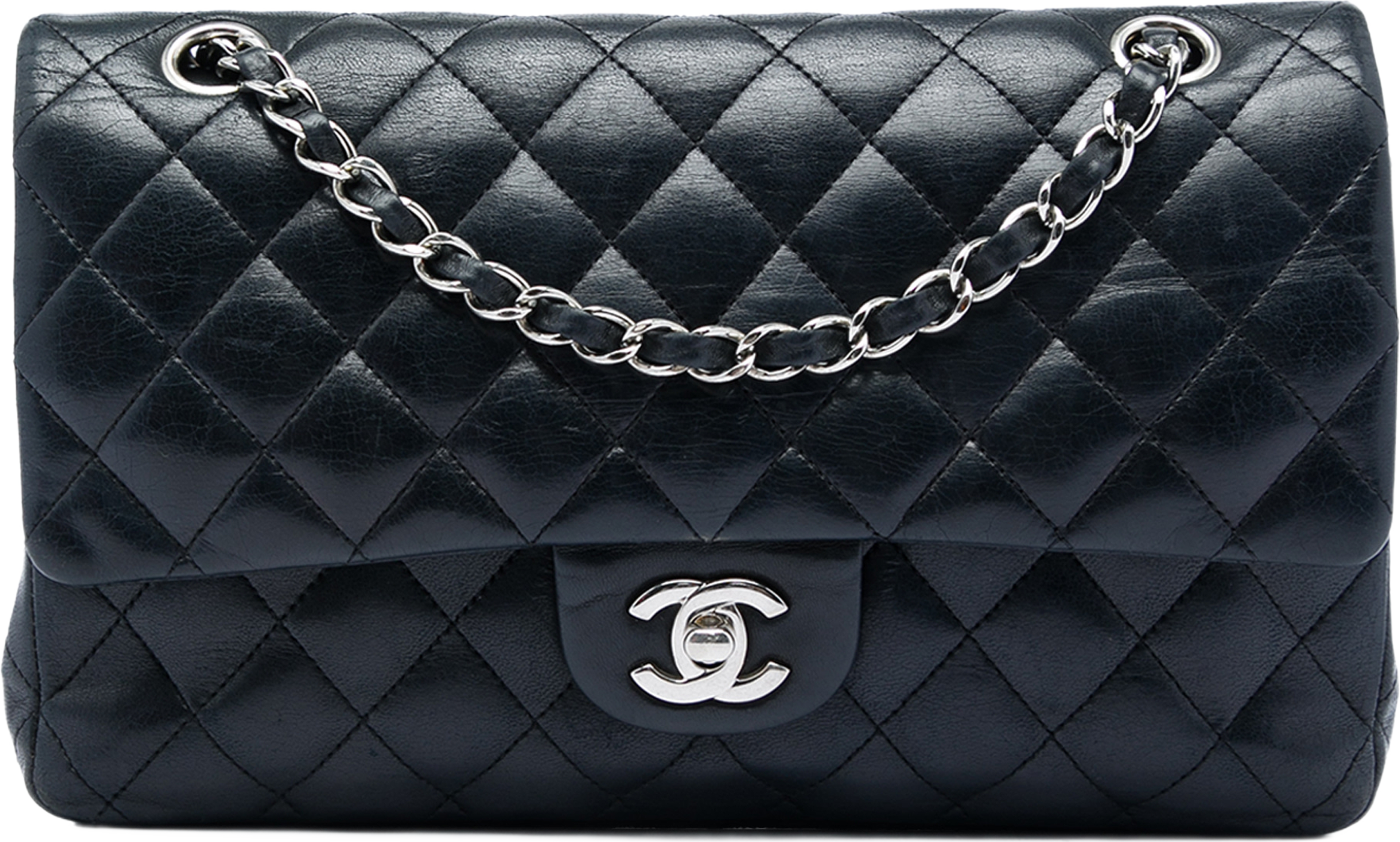 Chanel Medium Classic Lambskin Double Flap, från Luxclusif, i färgen svart. Klicka för att öppna bilden i stort format
