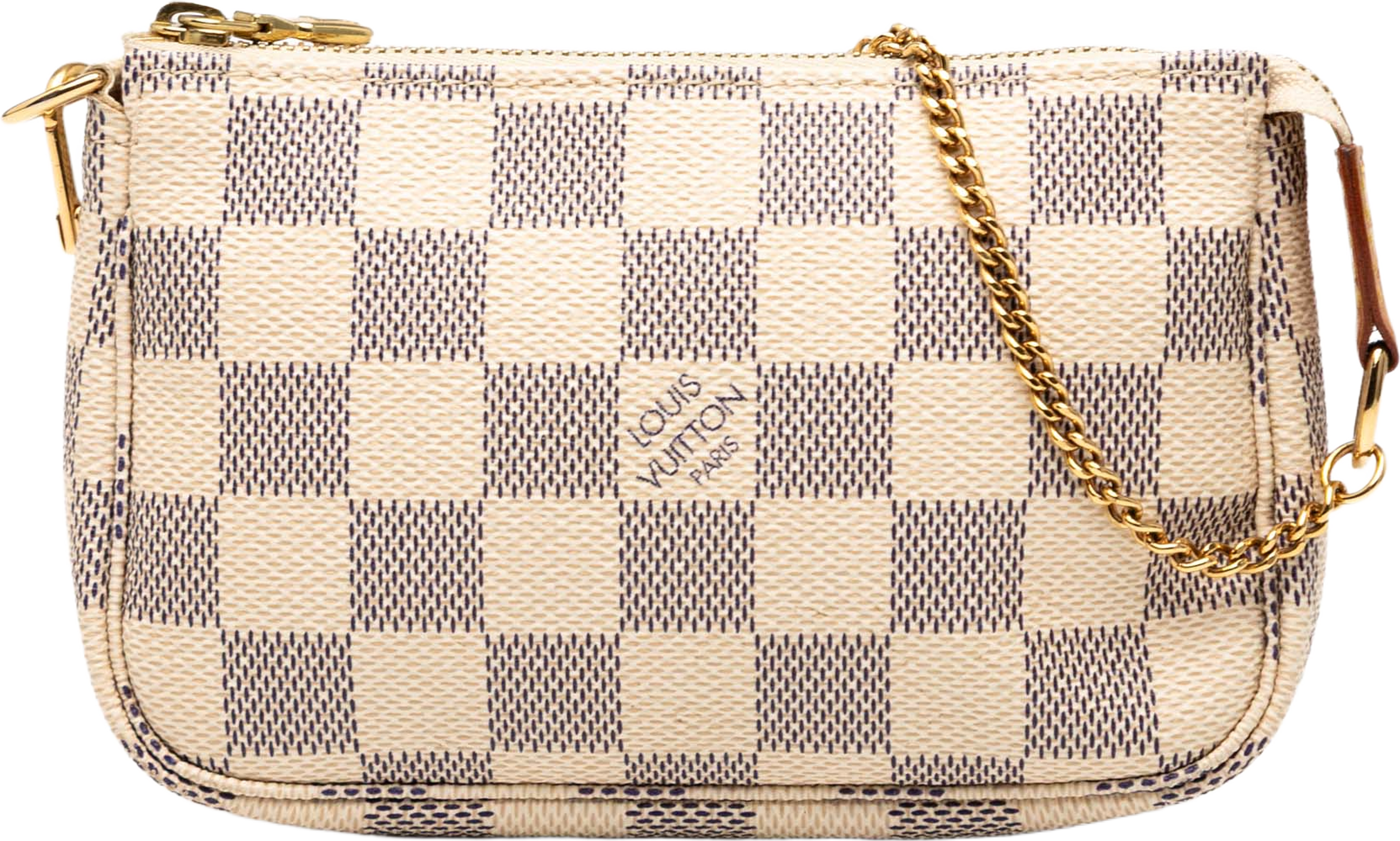 Louis Vuitton Damier Azur Mini Pochette Accessoires, från Luxclusif, i färgen white. Klicka för att öppna bilden i stort format
