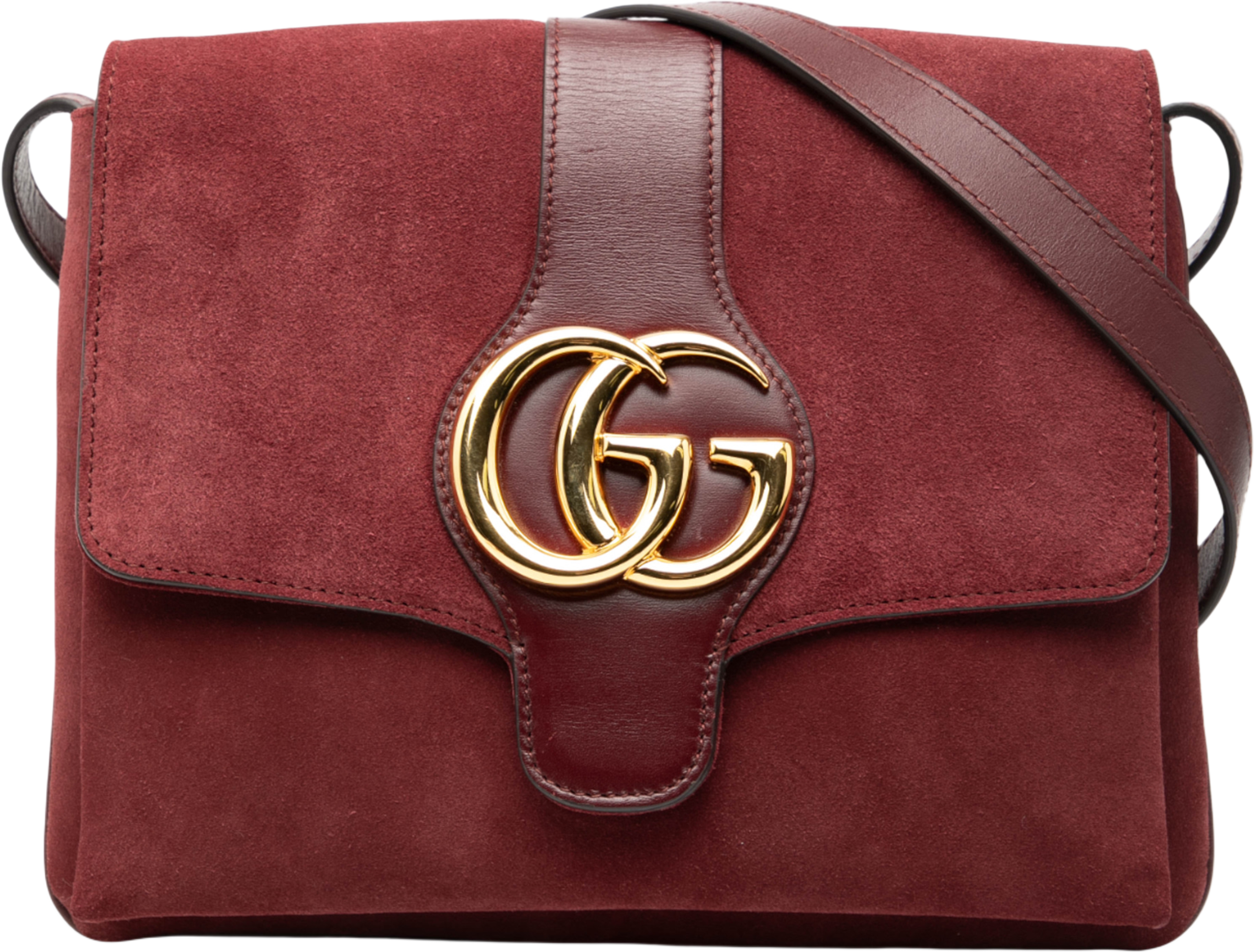 Gucci Medium Suede Arli Crossbody, från Luxclusif, i färgen burgundy. Klicka för att öppna bilden i stort format
