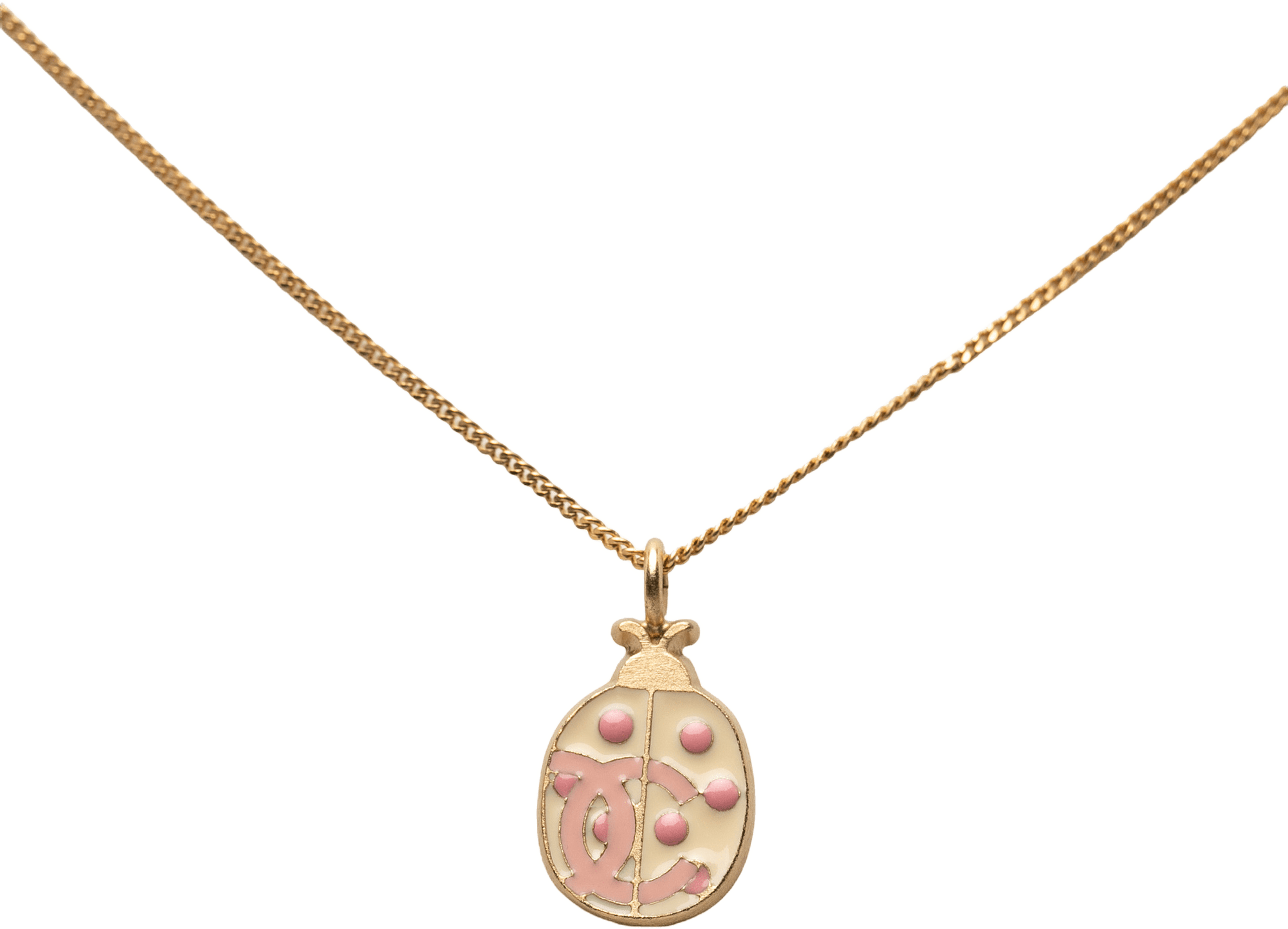 Chanel Cc Gold Plated Enamel Lady Bug Pendant Necklace, från Luxclusif, i färgen gold. Klicka för att öppna bilden i stort format