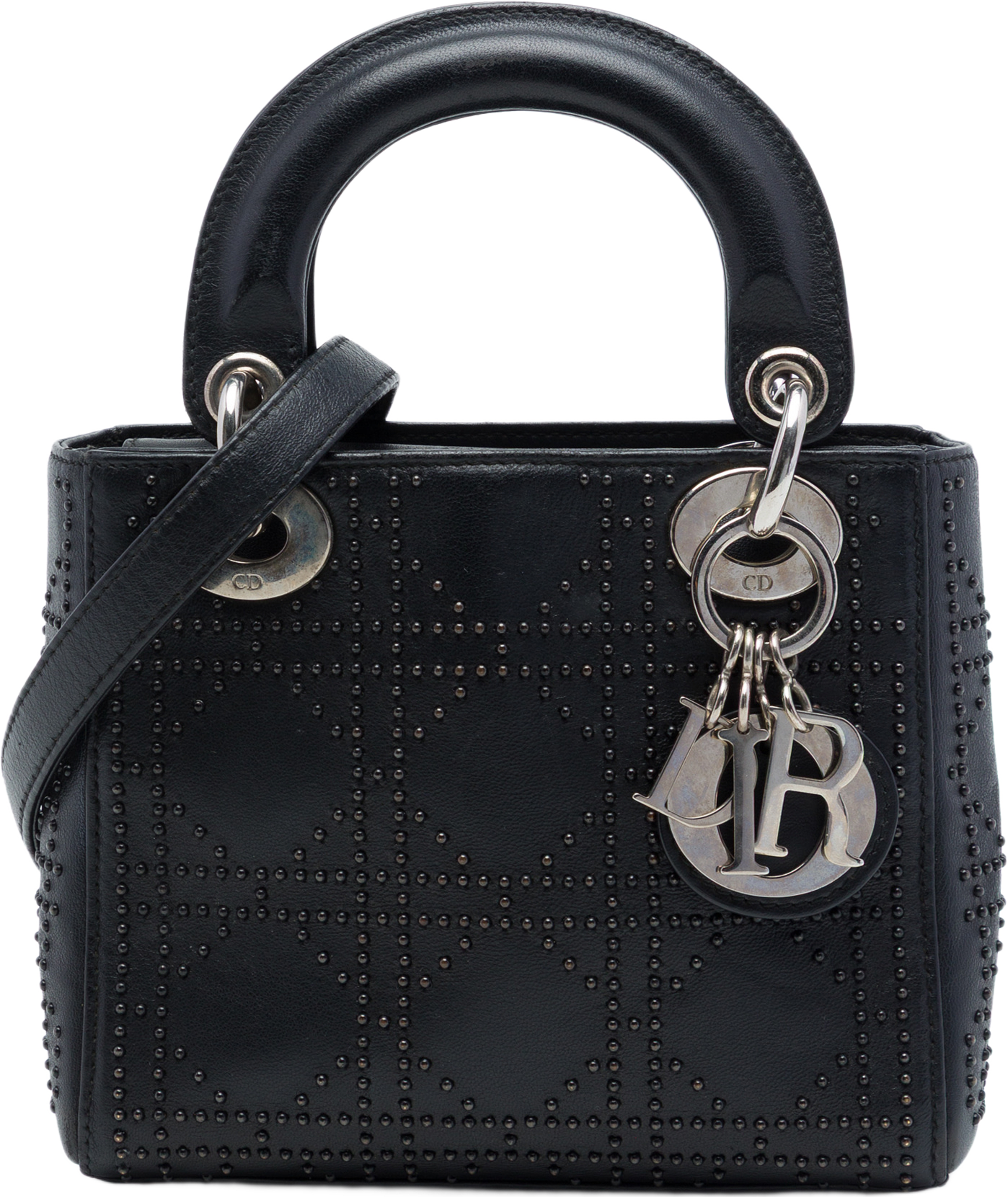 Dior Mini Calfskin Cannage Studded Lady Dior, från Luxclusif, i färgen svart. Klicka för att öppna bilden i stort format