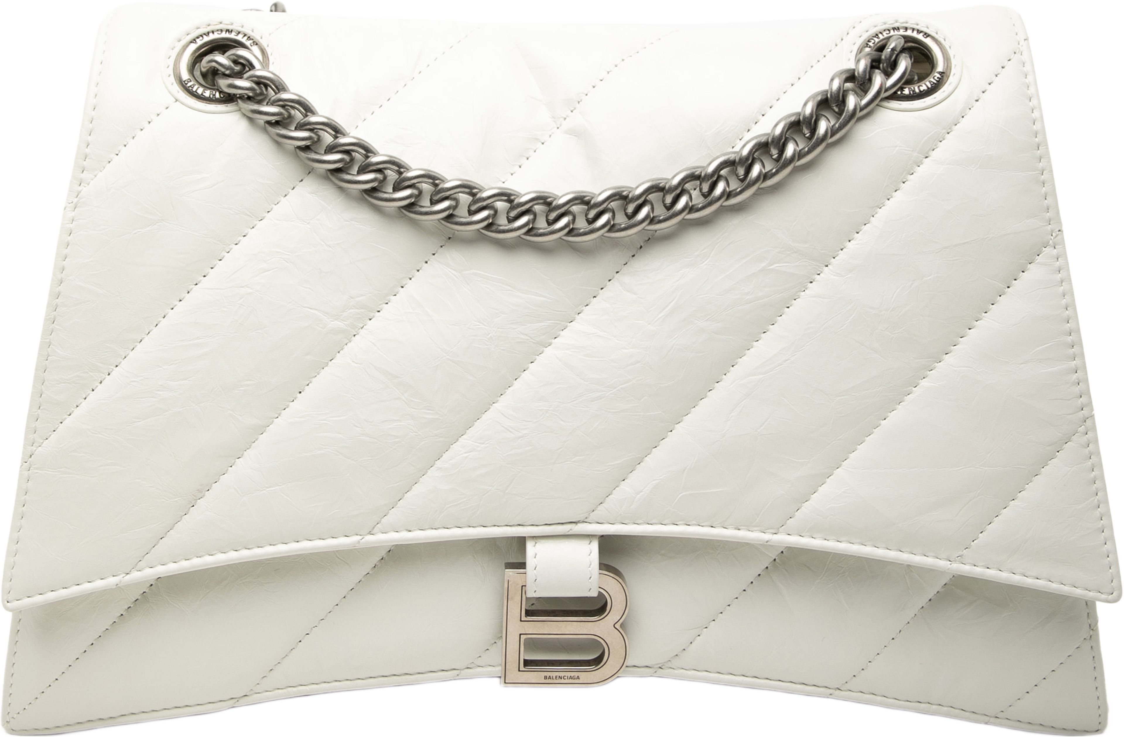 Balenciaga Medium Crushed Calfskin Chain Shoulder Bag, från Luxclusif, i färgen white. Klicka för att öppna bilden i stort format