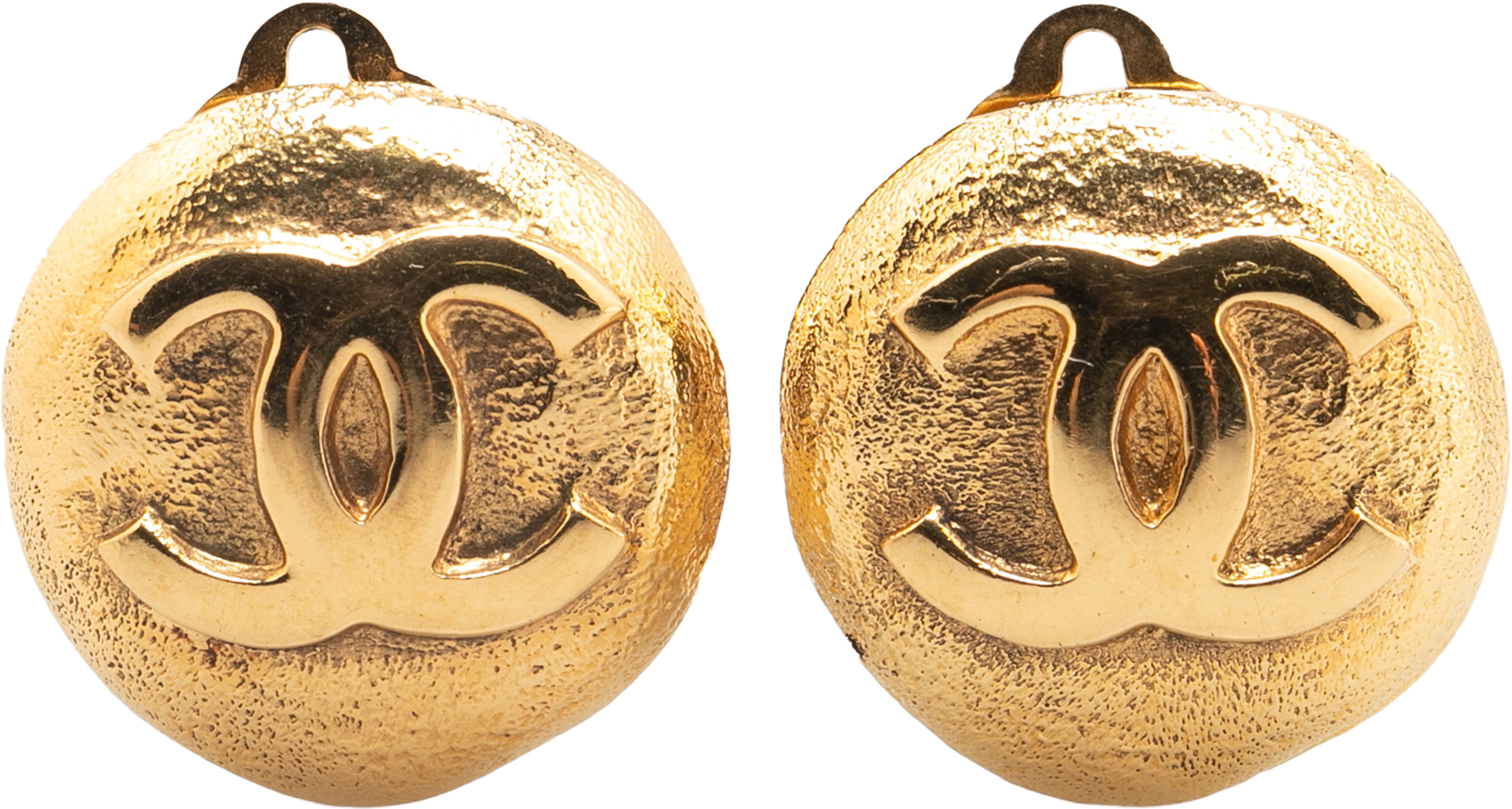Chanel Gold Plated Cc Round Clip On Earrings