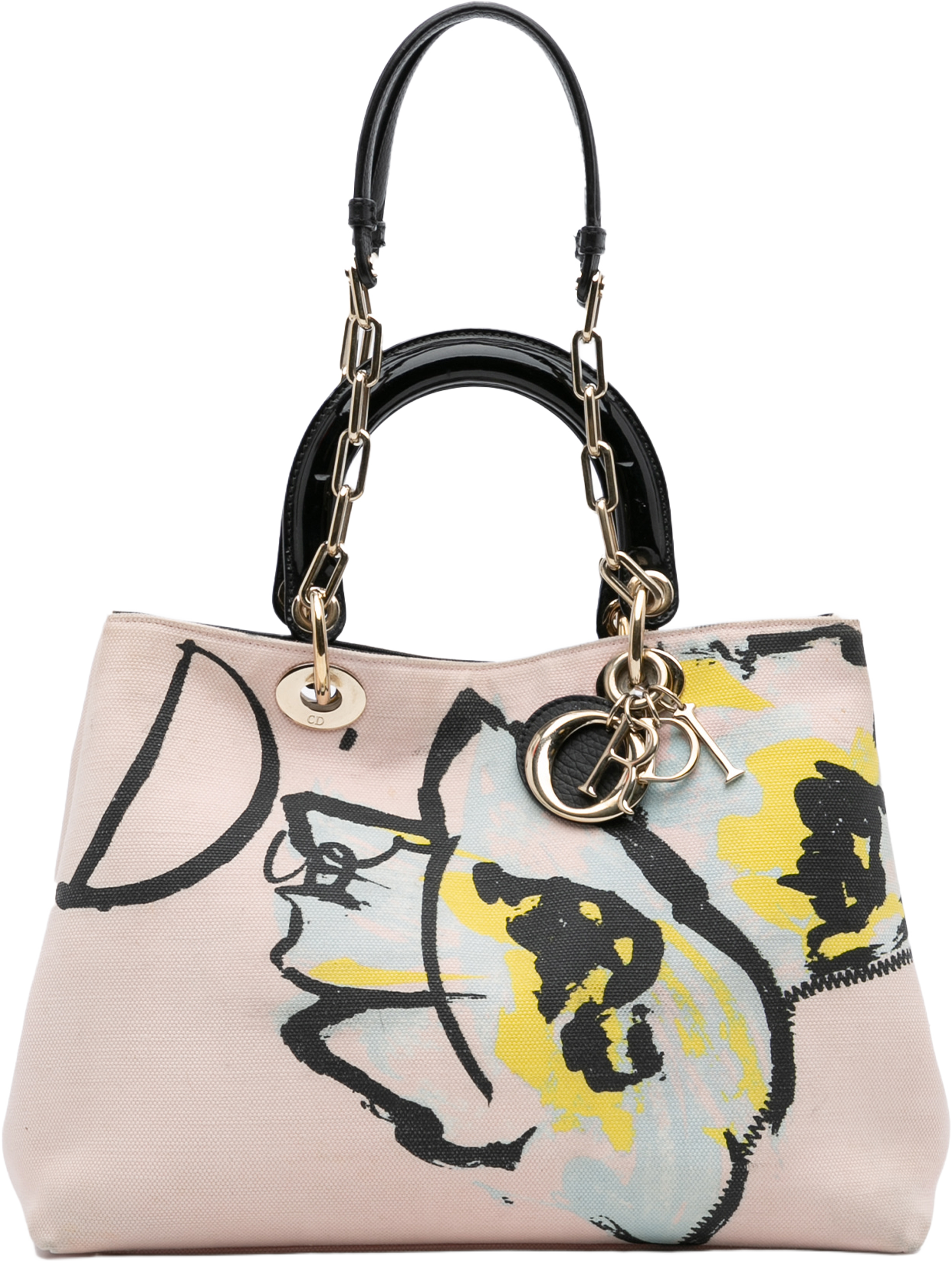 Dior Limited Edition Medium Canvas Floral Printed Diorissimo Satchel, från Luxclusif, i färgen light pink. Klicka för att öppna bilden i stort format