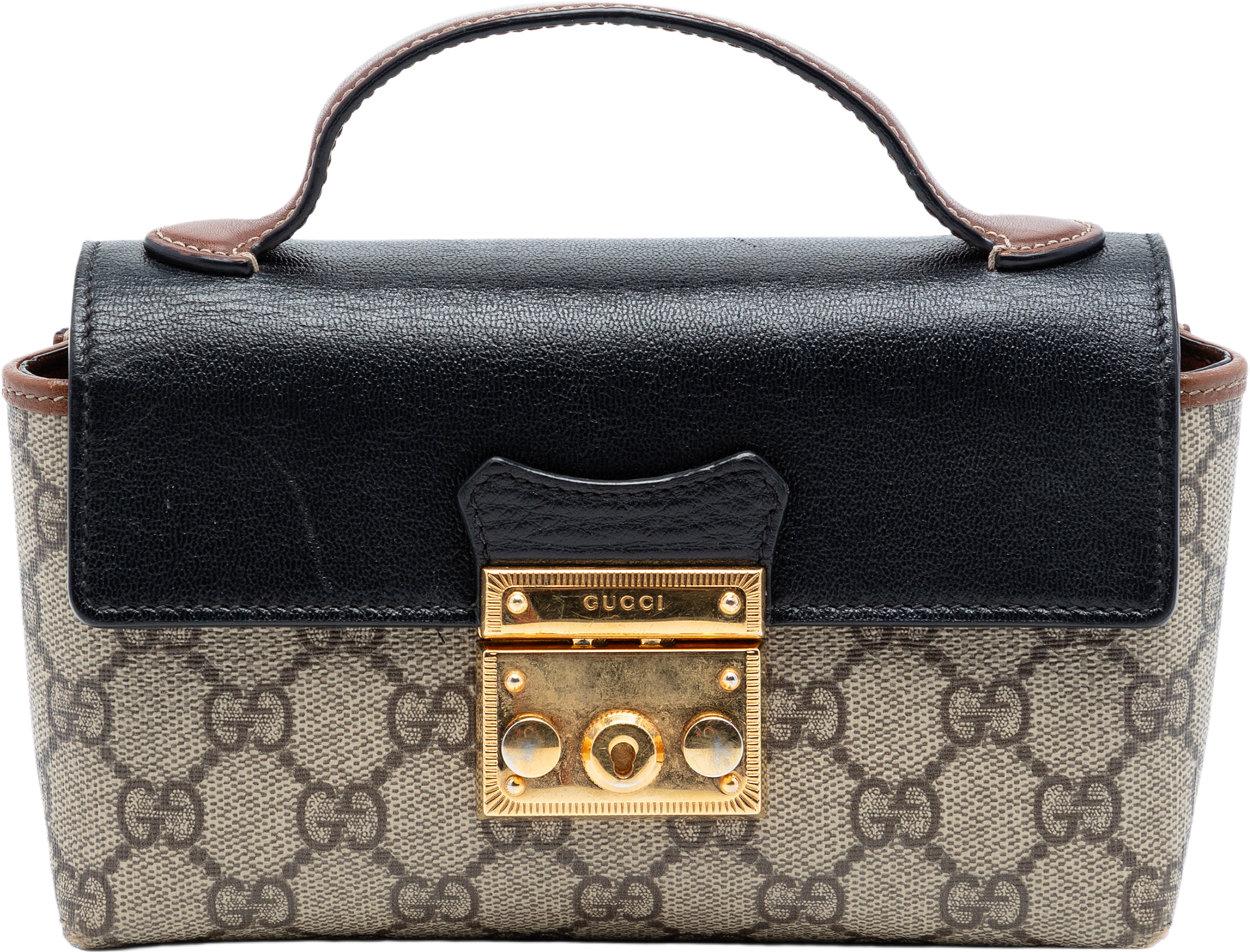 Gucci Mini Gg Supreme Padlock Satchel, från Luxclusif, i färgen beige. Klicka för att öppna bilden i stort format