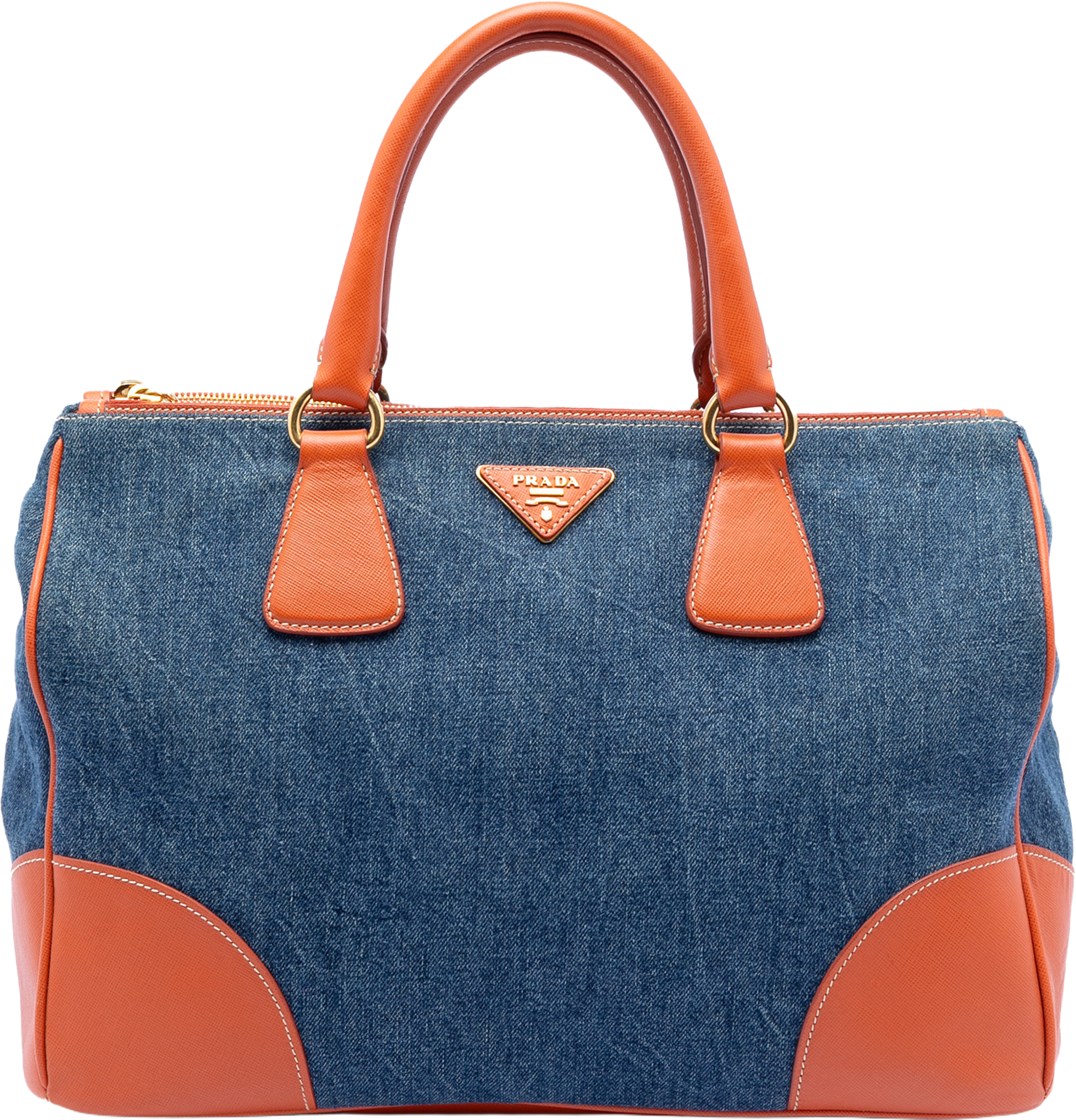 Prada Saffiano Trimmed Denim Handbag, från Luxclusif, i färgen denim. Klicka för att öppna bilden i stort format