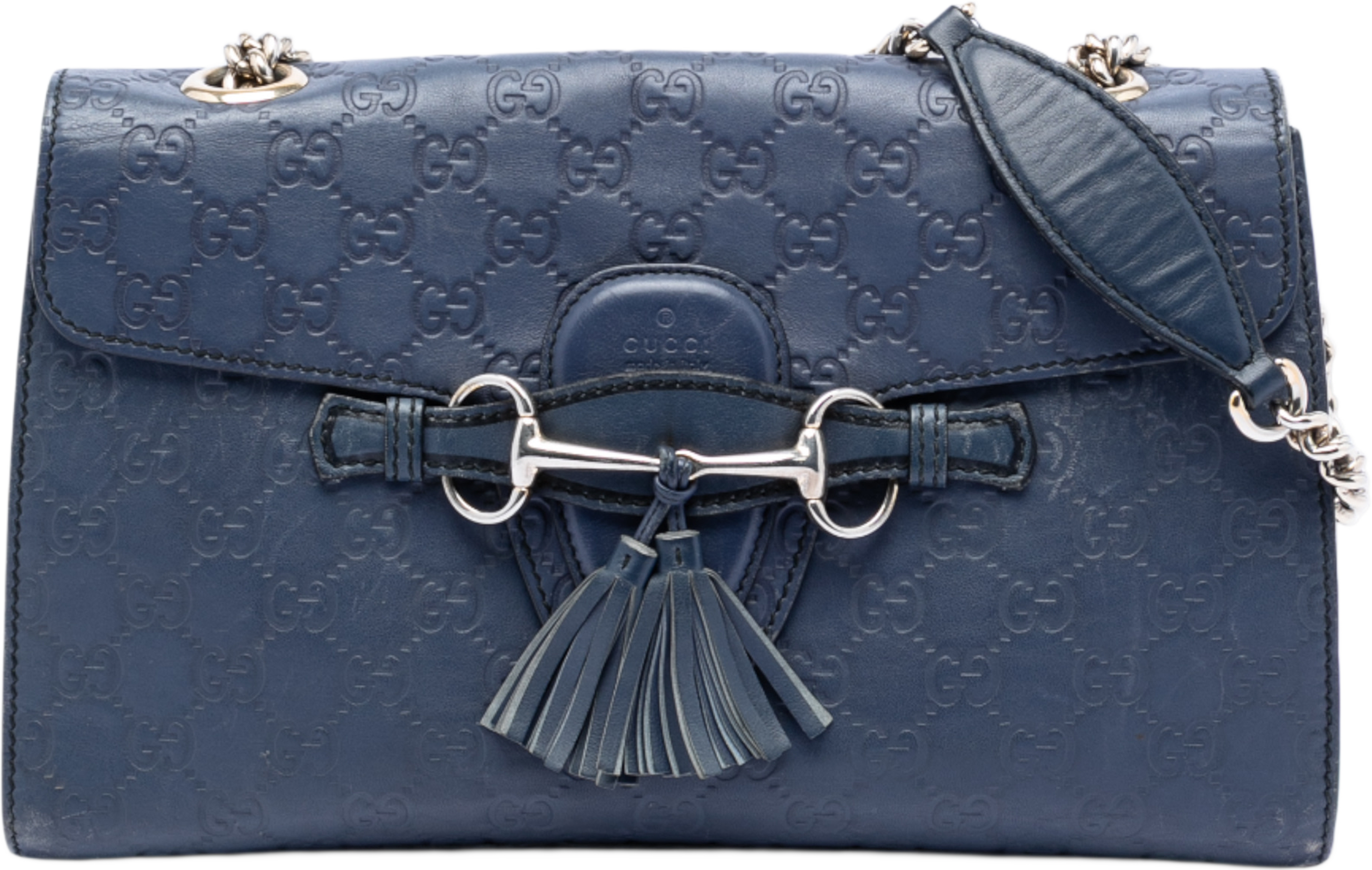 Gucci Medium Guccissima Emily Shoulder Bag, från Luxclusif, i färgen navy. Klicka för att öppna bilden i stort format