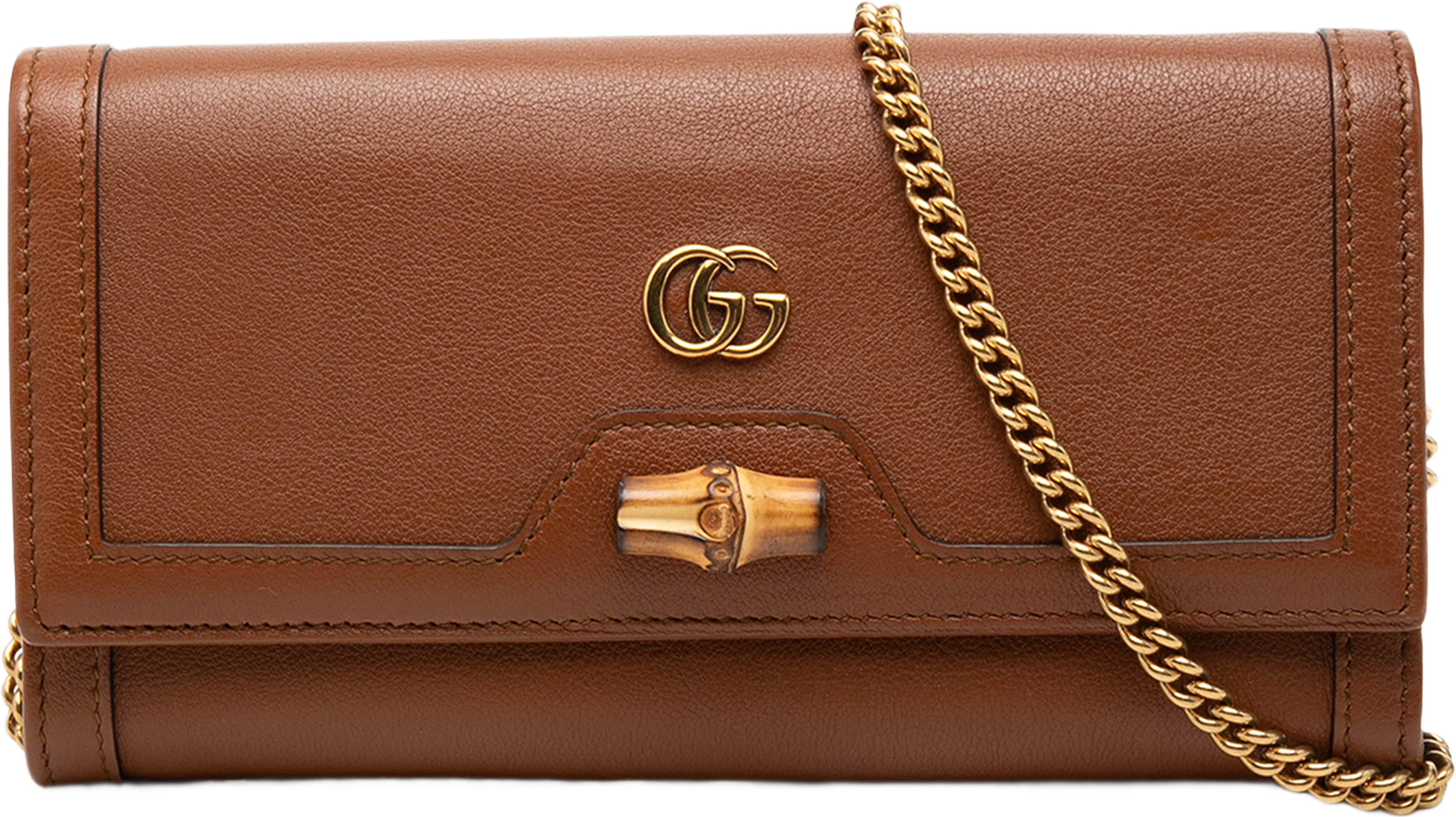 Gucci Calfskin Bamboo Diana Wallet On Chain, från Luxclusif, i färgen brun. Klicka för att öppna bilden i stort format