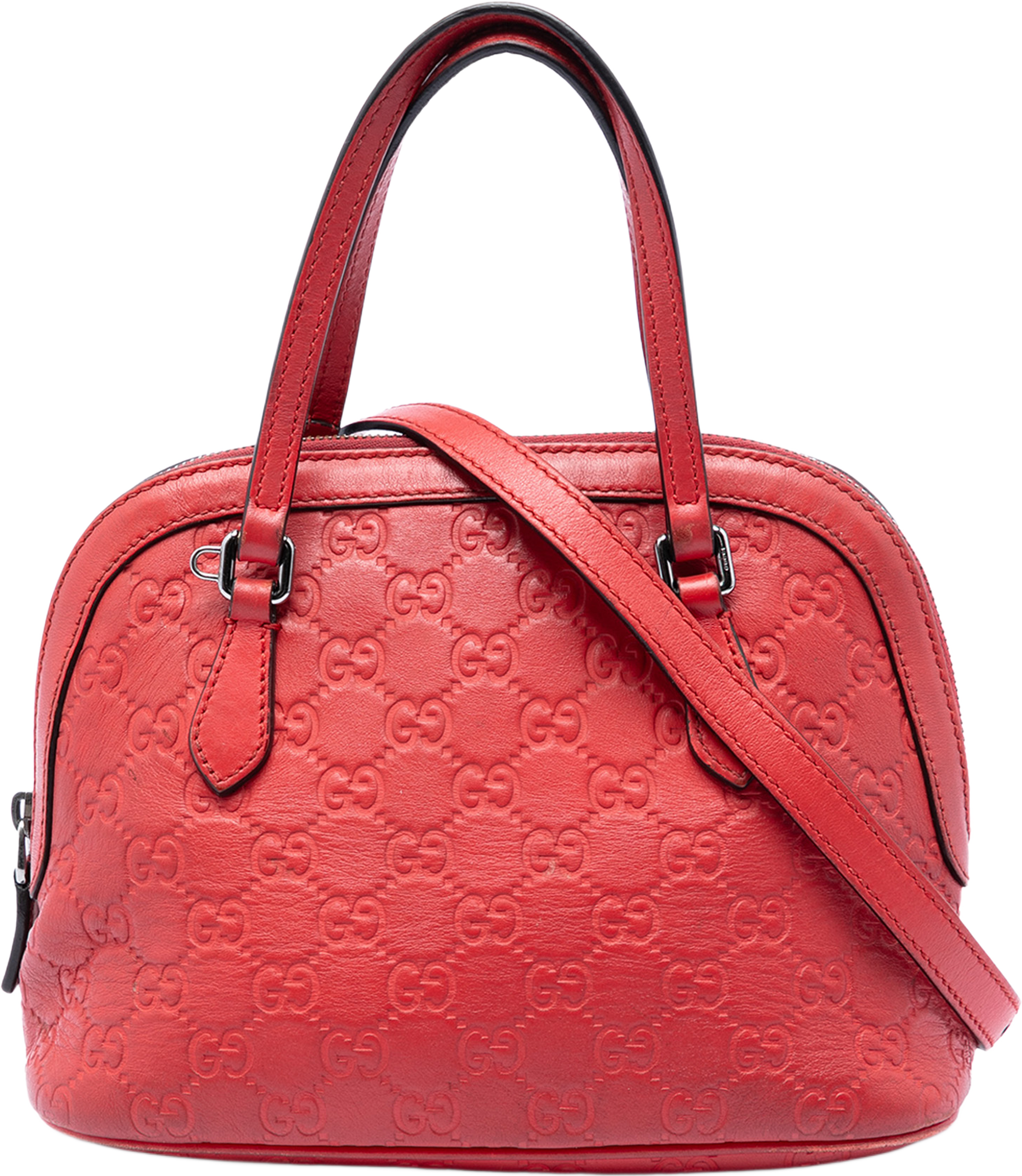Gucci Mini Guccissima Dome Satchel, från Luxclusif, i färgen red. Klicka för att öppna bilden i stort format