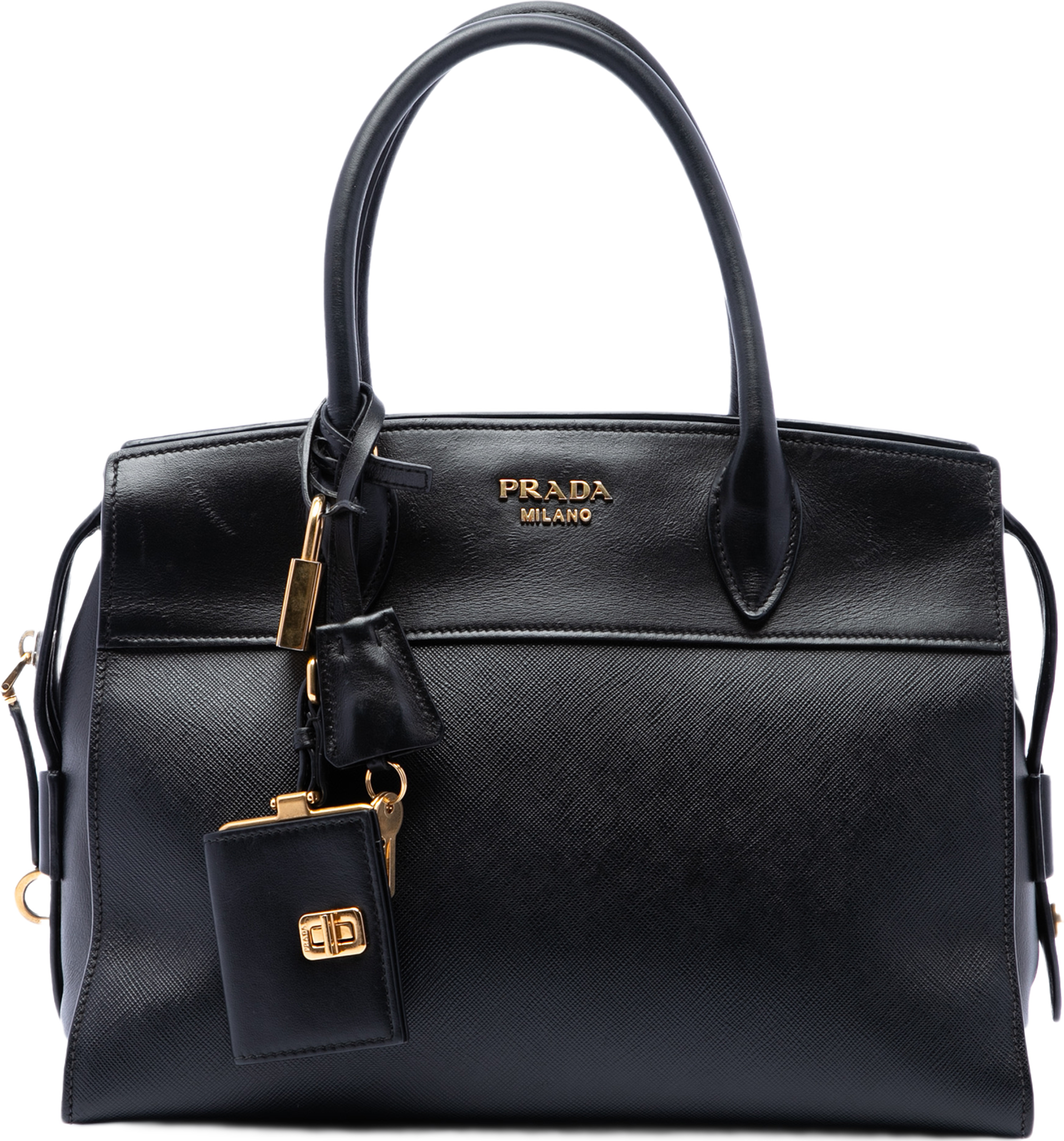 Prada Saffiano And City Calf Esplanade Satchel, från Luxclusif, i färgen svart. Klicka för att öppna bilden i stort format