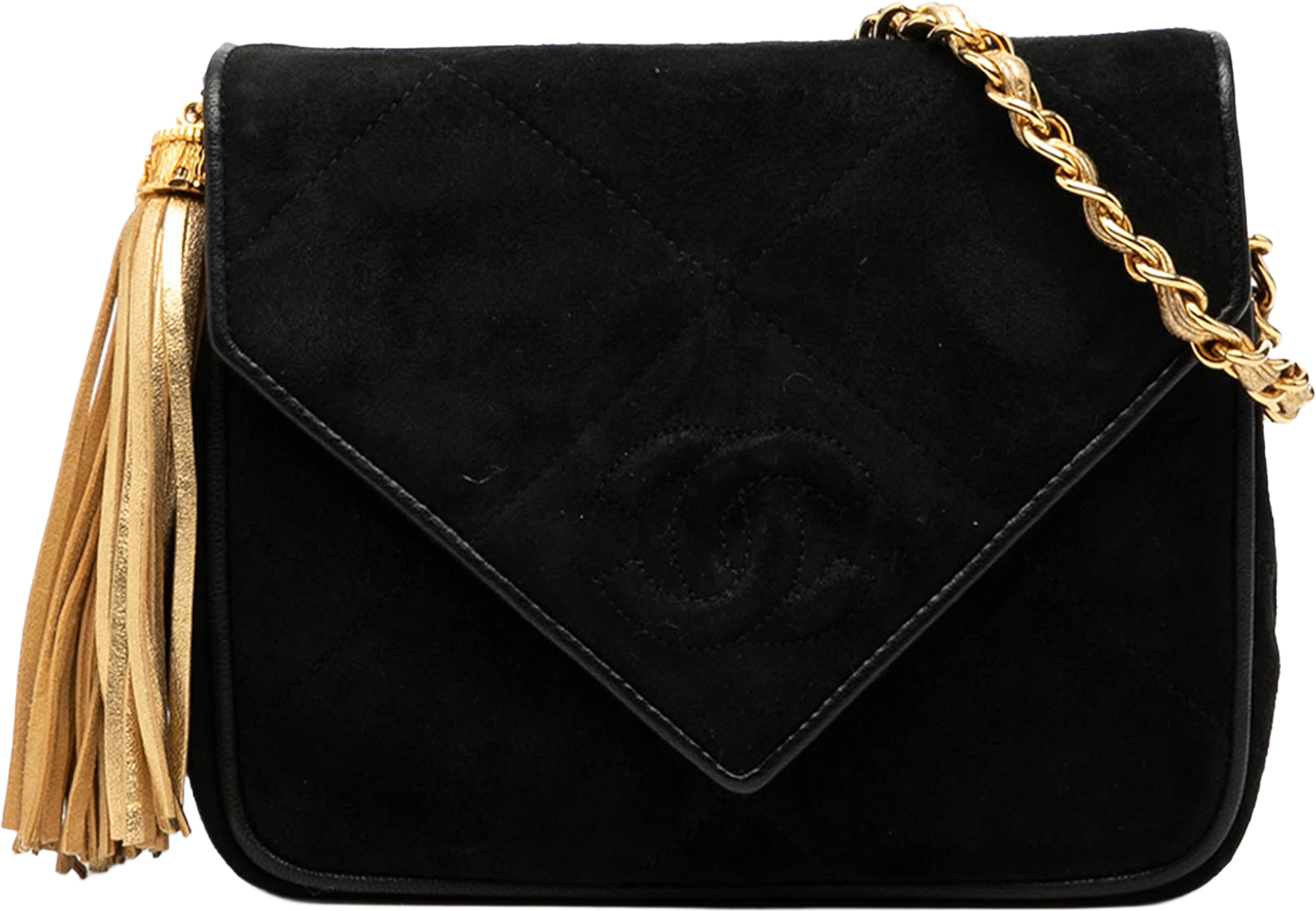 Chanel Cc Suede Tassel Crossbody, från Luxclusif, i färgen black. Klicka för att öppna bilden i stort format