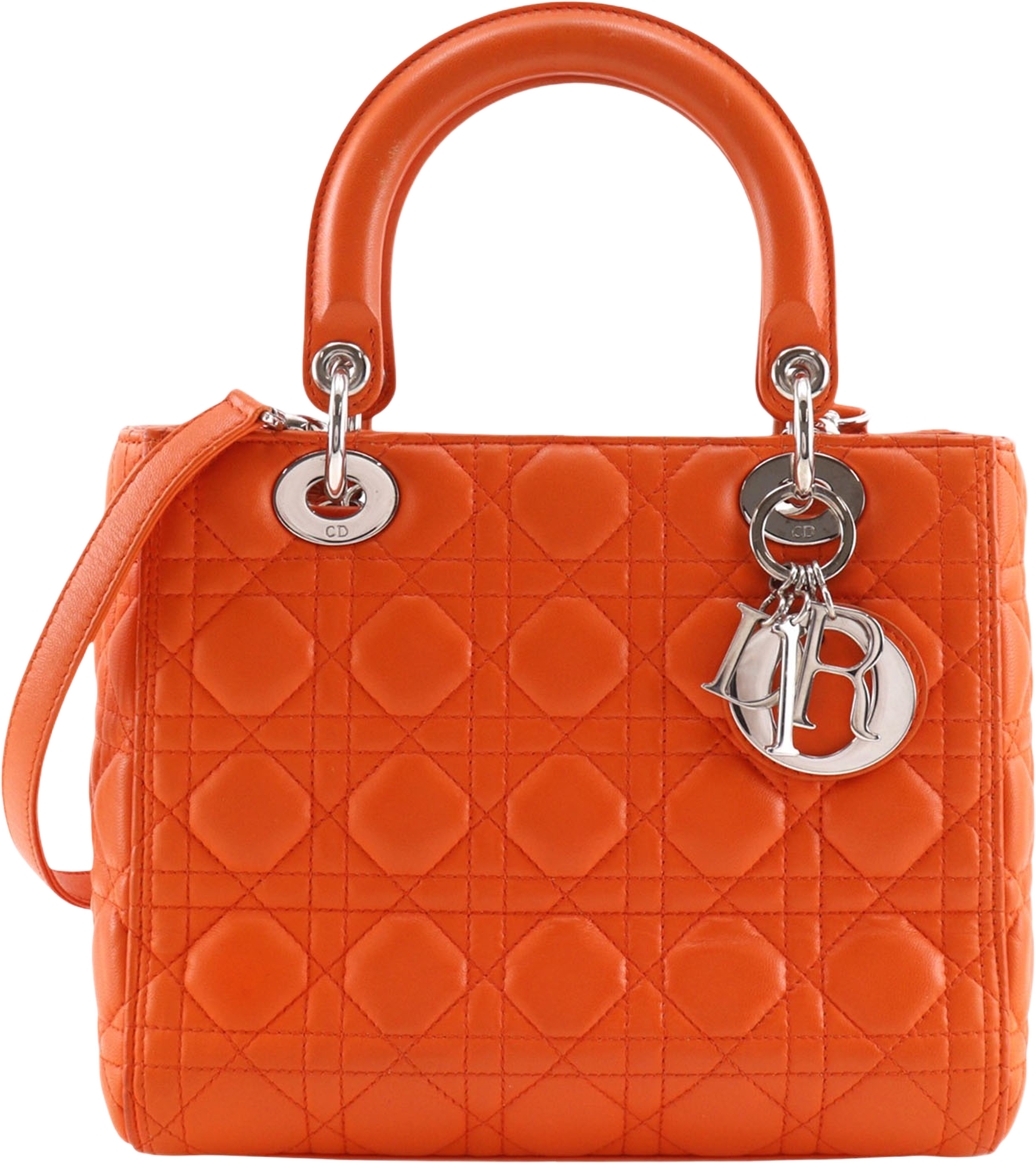 Dior Medium Lambskin Cannage Lady Dior, från Luxclusif, i färgen orange. Klicka för att öppna bilden i stort format