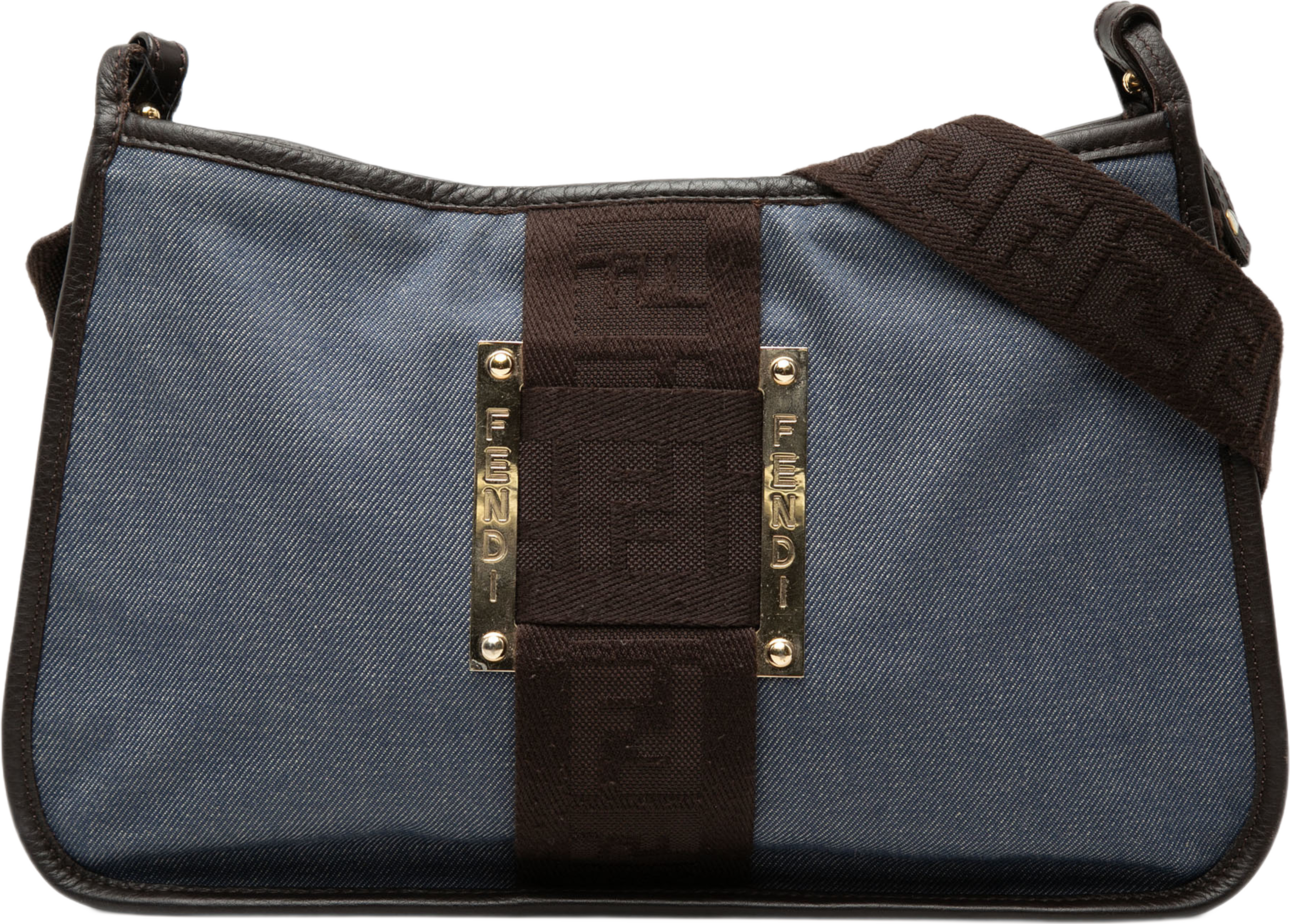 Fendi Denim Pochette Crossbody, från Luxclusif, i färgen denim. Klicka för att öppna bilden i stort format