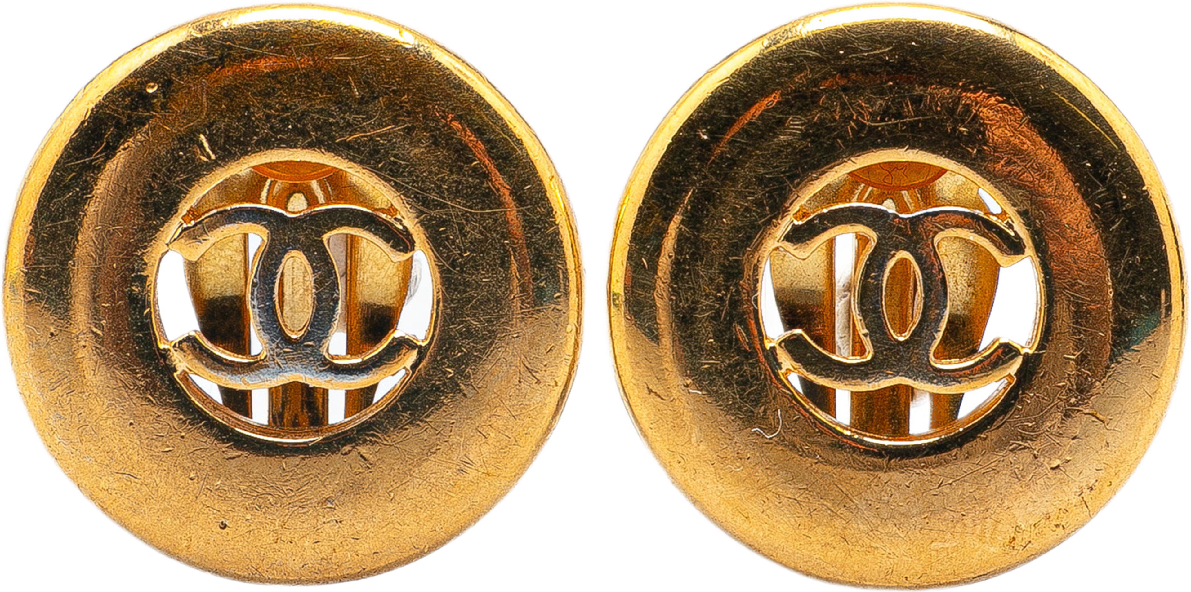 Chanel Gold Plated Cc Round Clip On Earrings